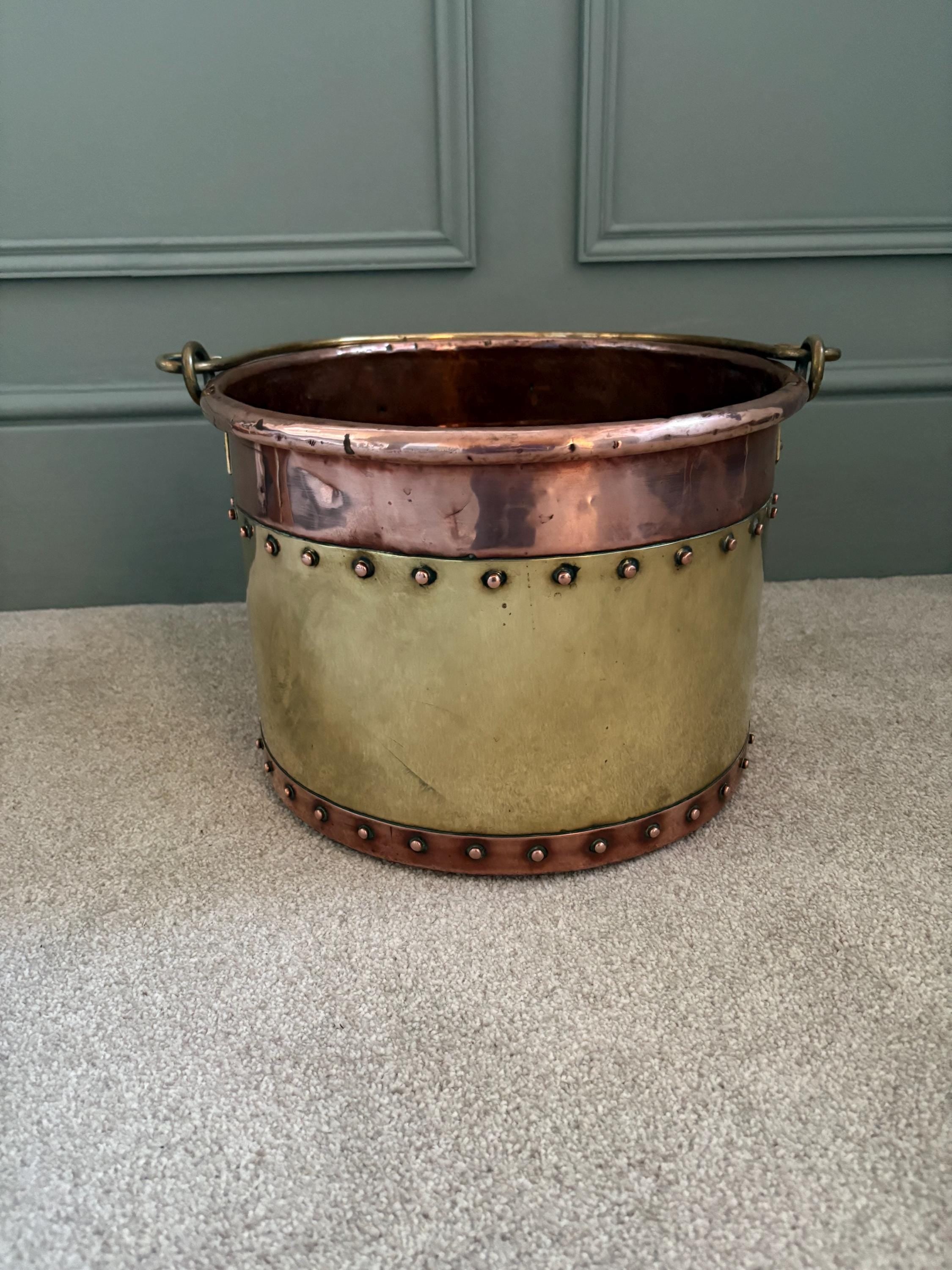 Riveted Copper and Brass Coal Bucket