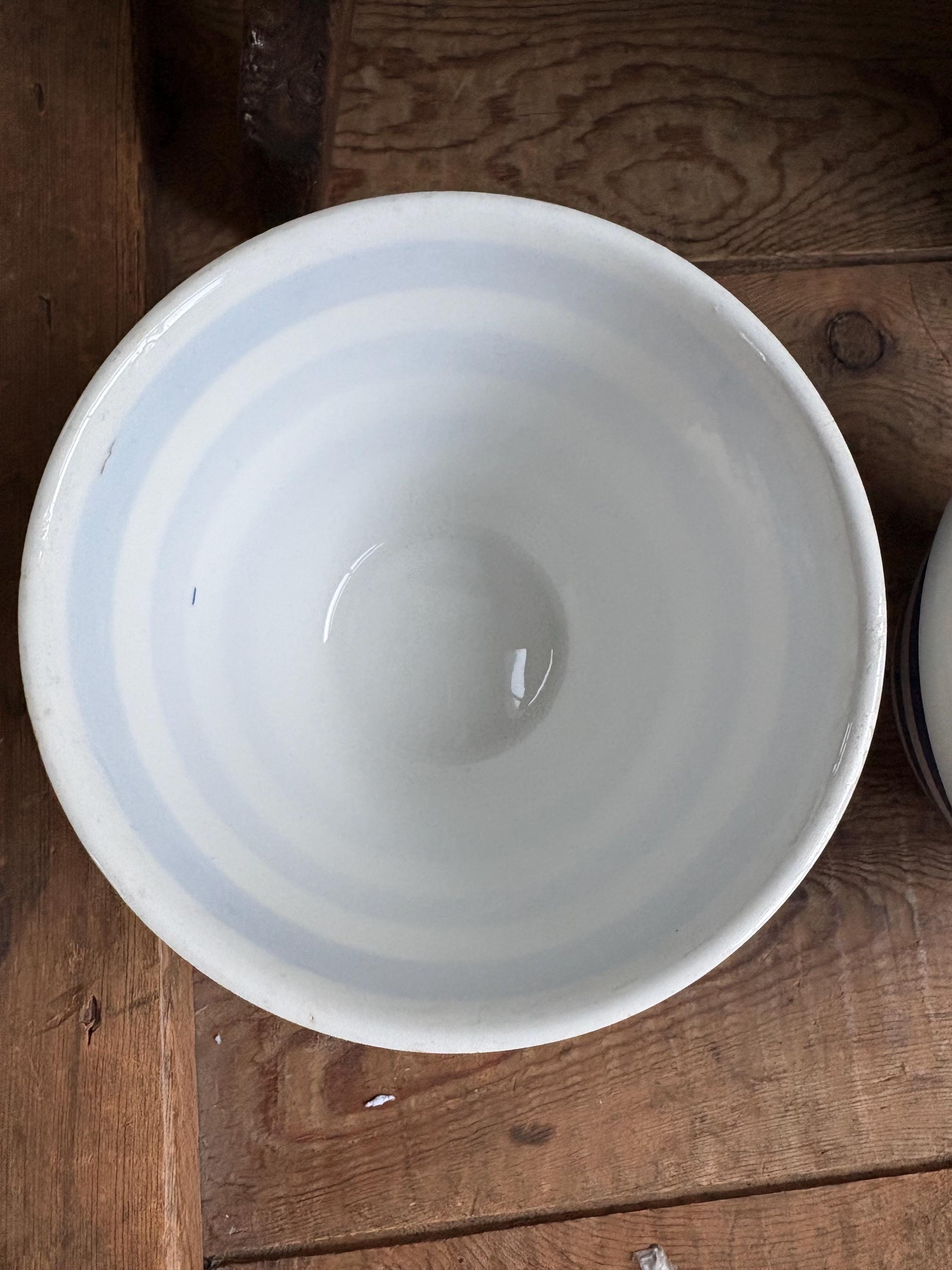 PAIR of Vintage Blue and White Striped Bowls