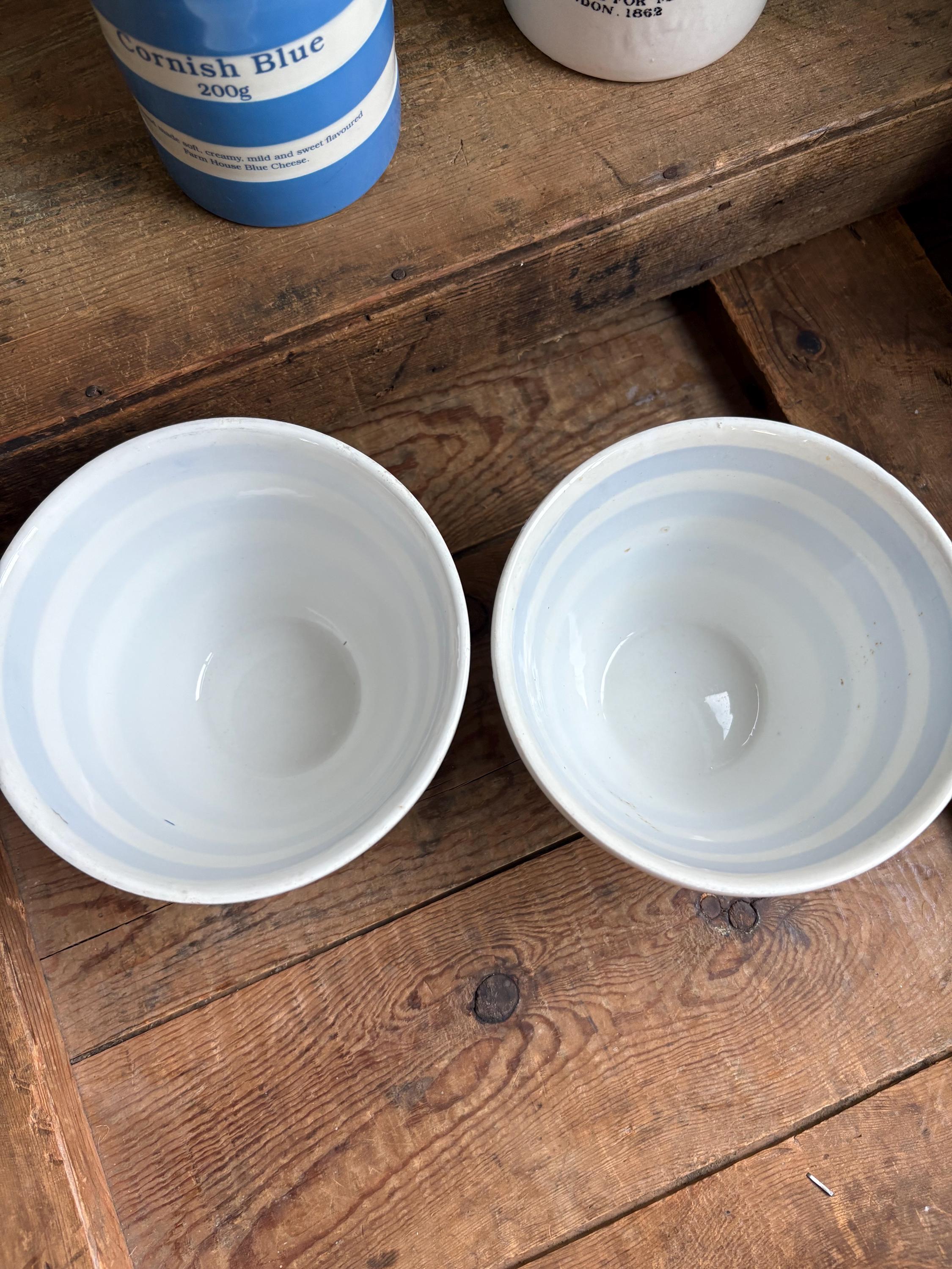 PAIR of Vintage Blue and White Striped Bowls