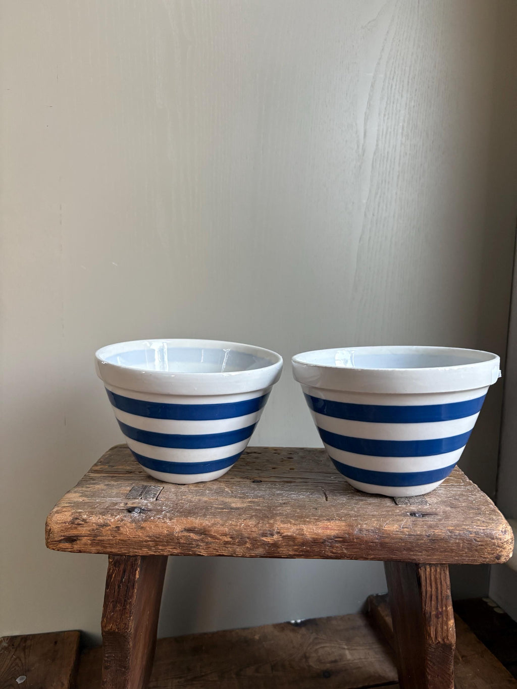 PAIR of Vintage Blue and White Striped Bowls