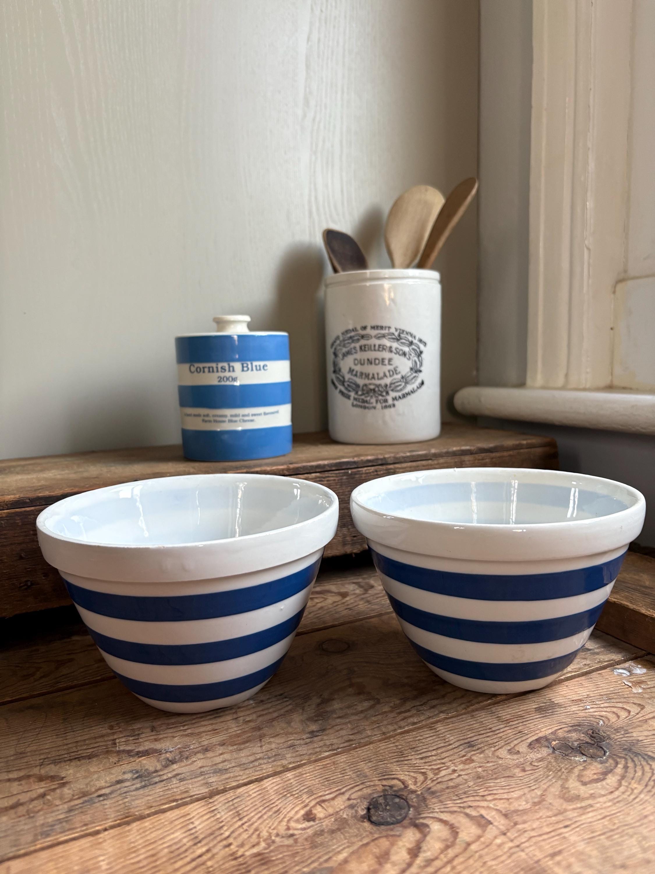 PAIR of Vintage Blue and White Striped Bowls