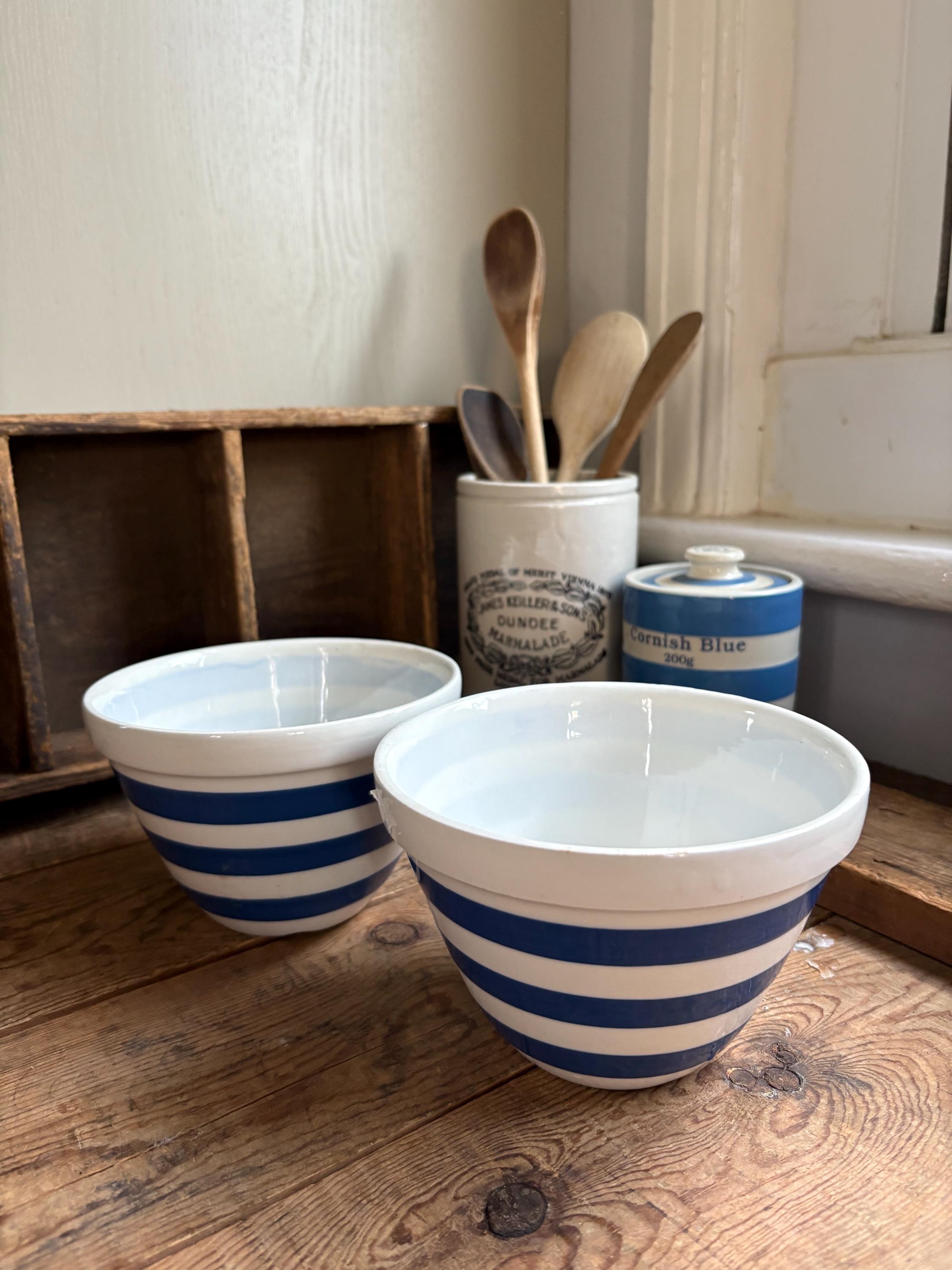PAIR of Vintage Blue and White Striped Bowls