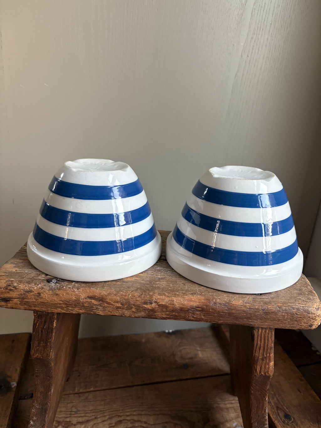 PAIR of Vintage Blue and White Striped Bowls