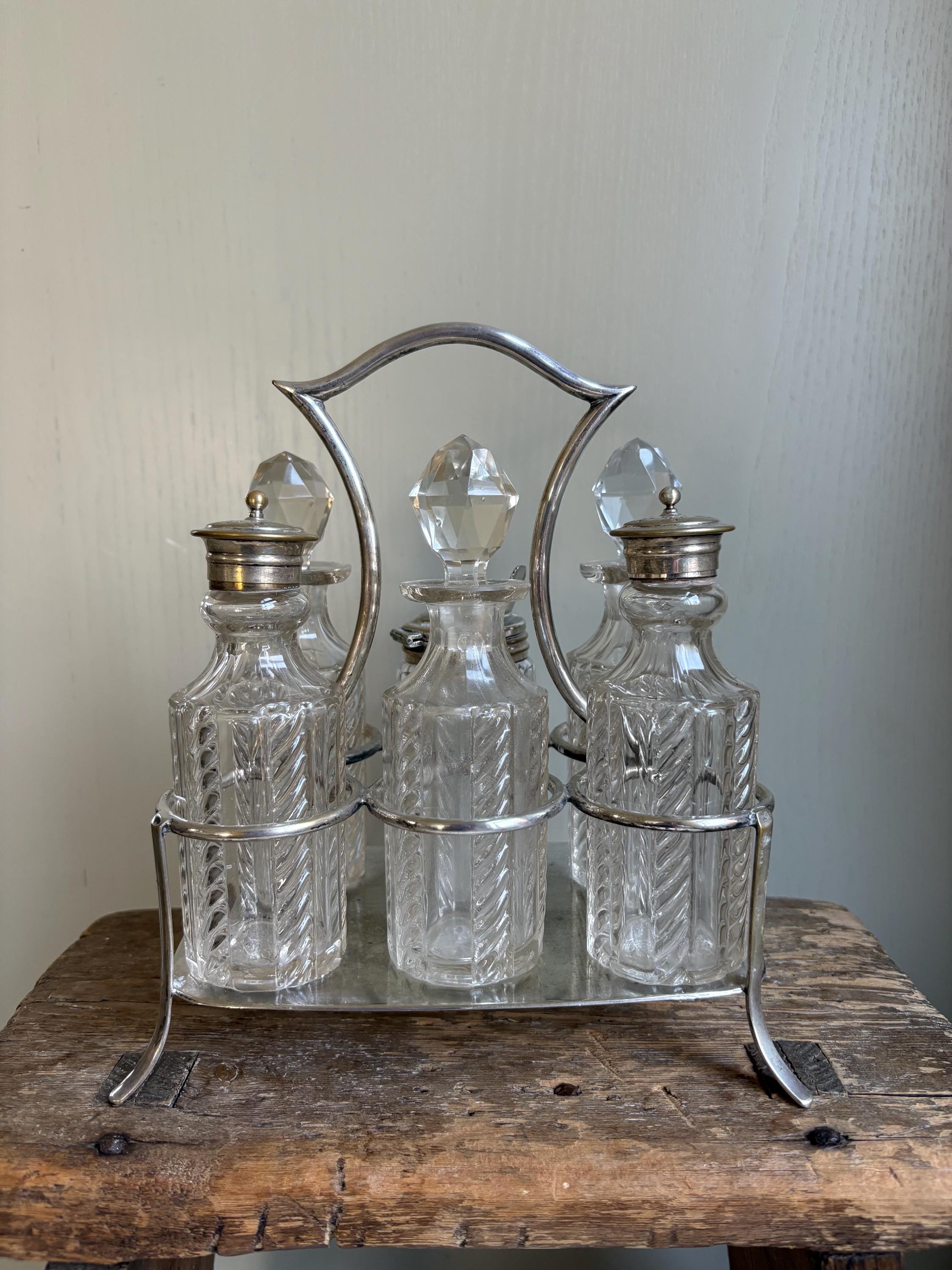Antique Glass Cruet Set, Condiment Set