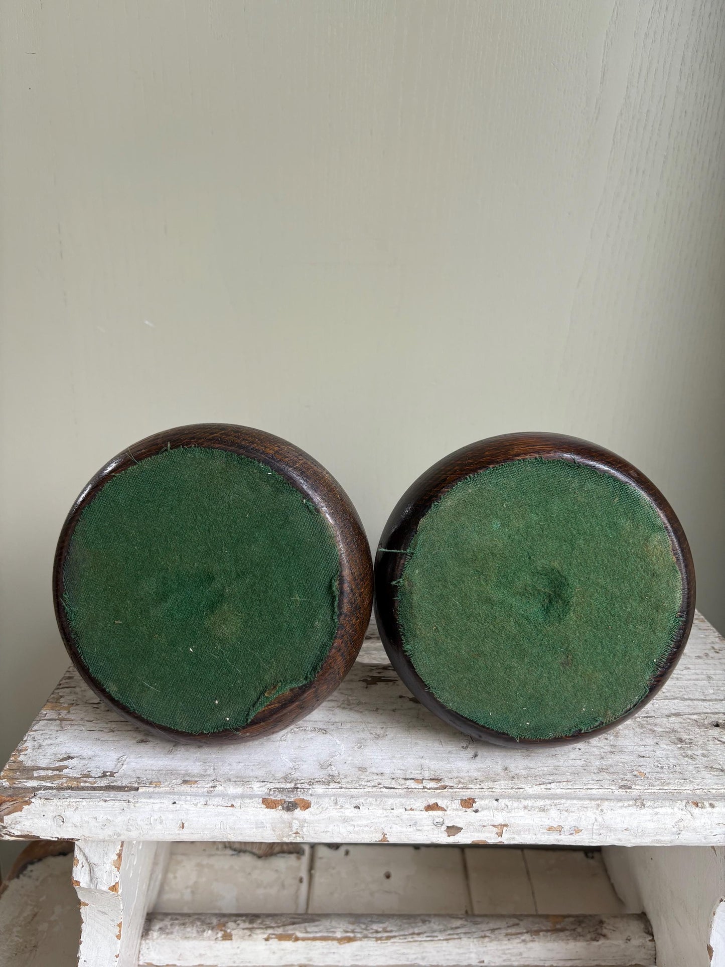 Antique Barley Twist Oak Candlesticks.