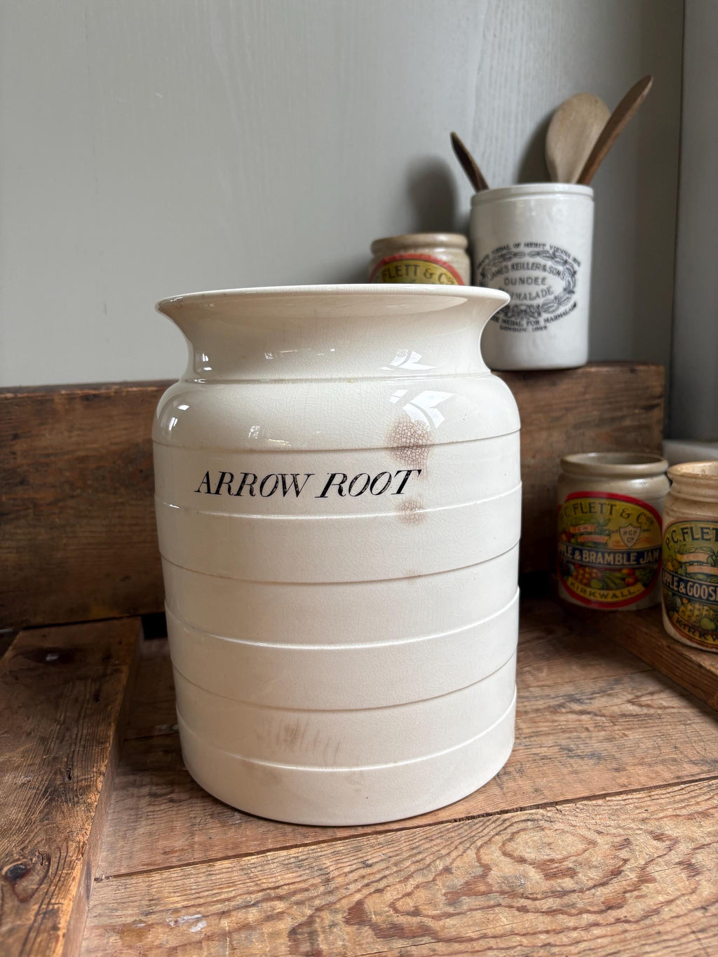 Very Large Ironstone Storage Jar, Arrowroot Storage Pot, Antique Ironstone, Kitchenalia