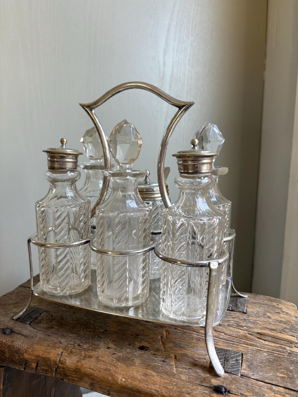Antique Glass Cruet Set, Condiment Set
