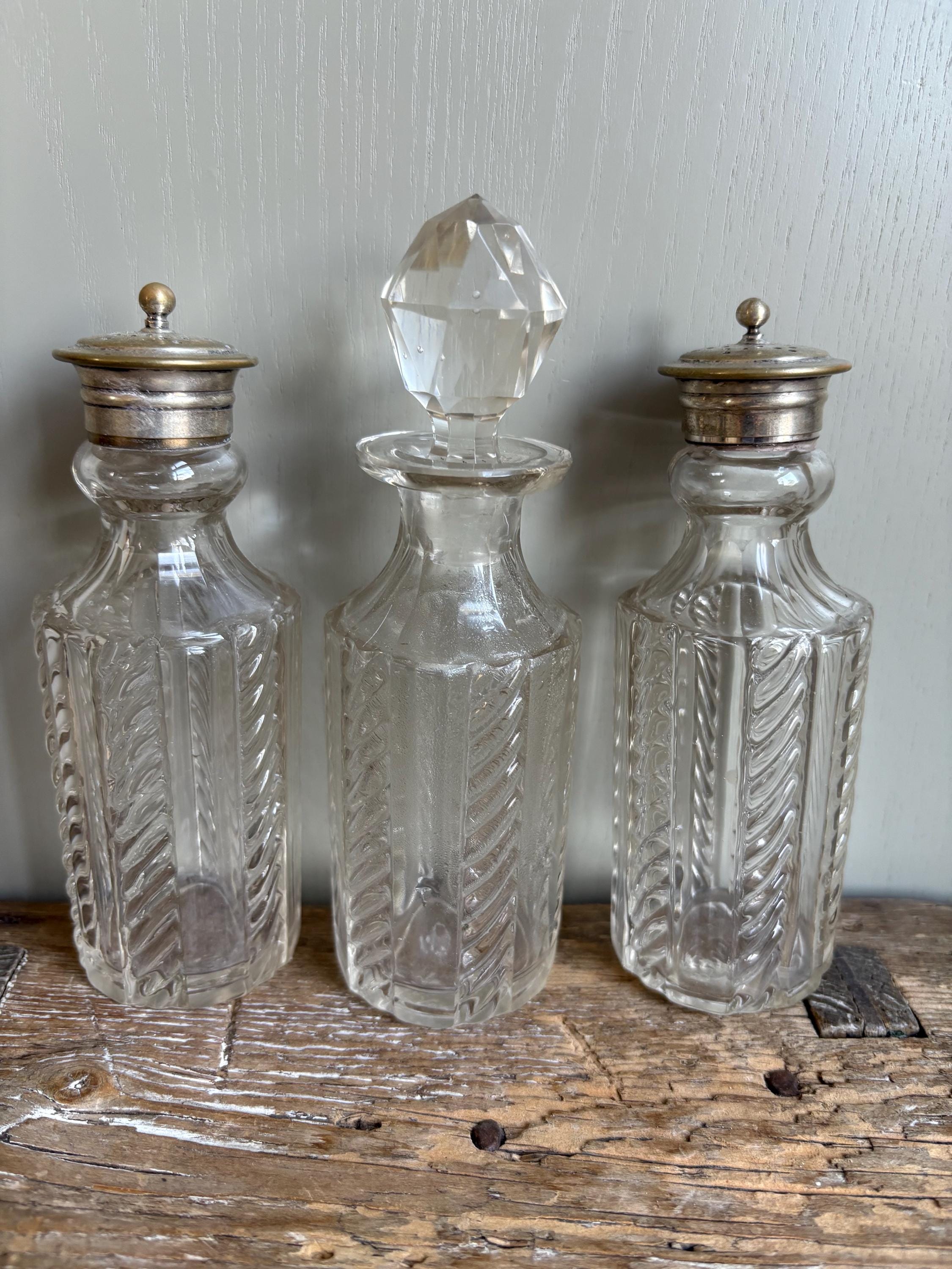 Antique Glass Cruet Set, Condiment Set