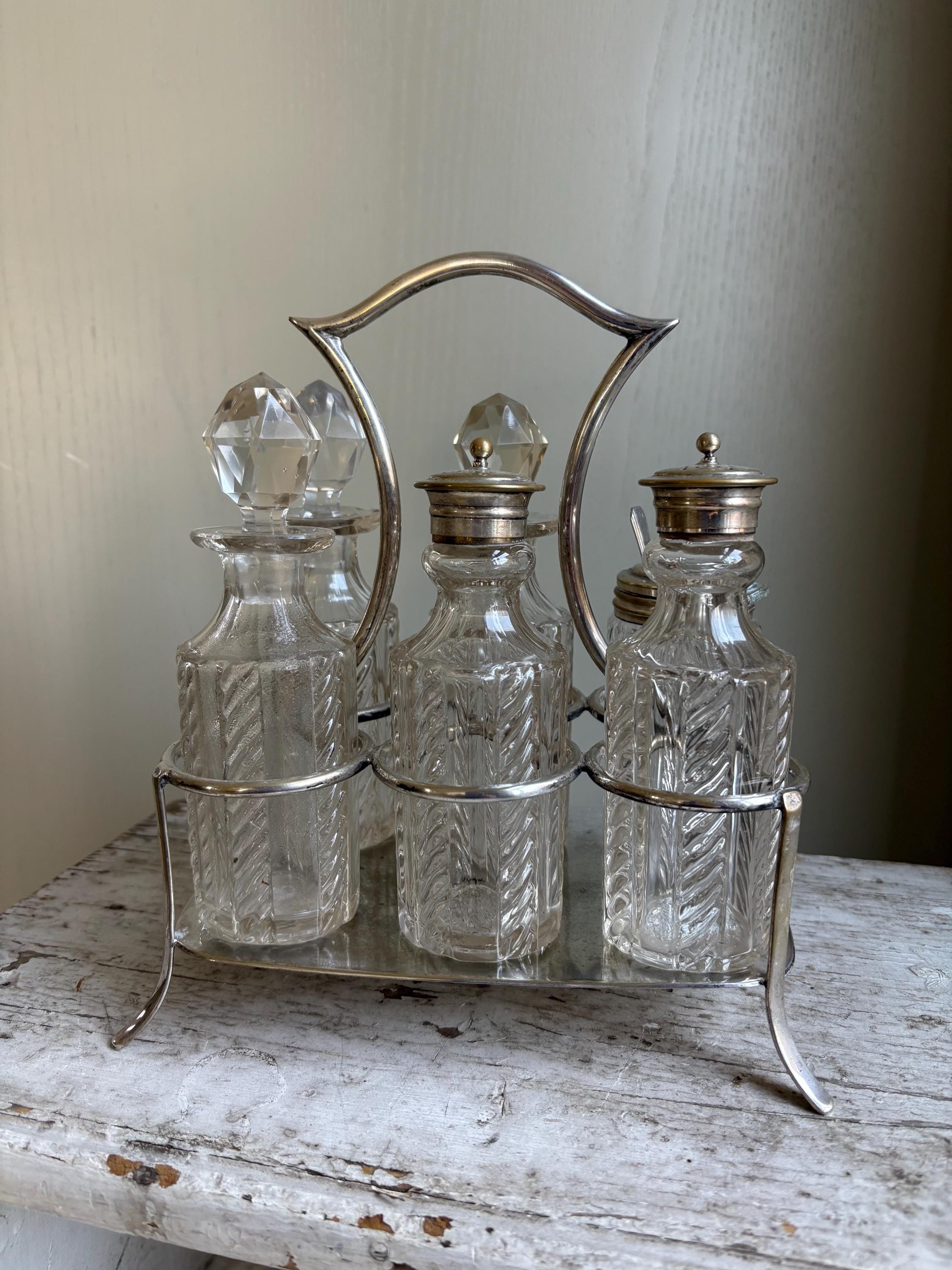 Antique Glass Cruet Set, Condiment Set