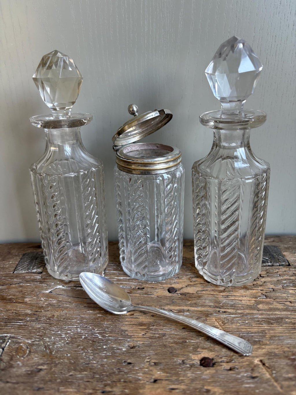 Antique Glass Cruet Set, Condiment Set