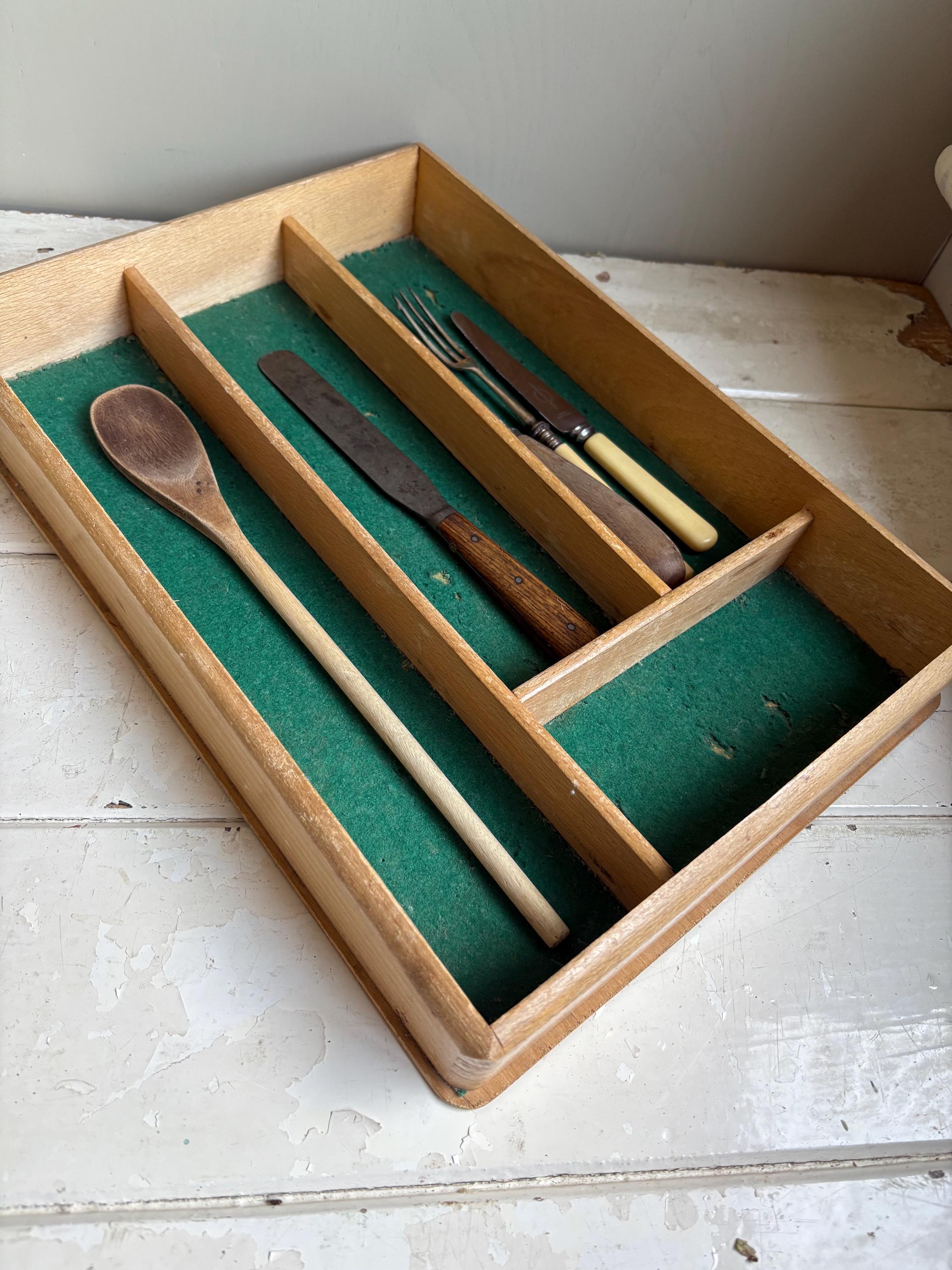 Vintage Wooden Cutlery Tray, Cutlery Storage.