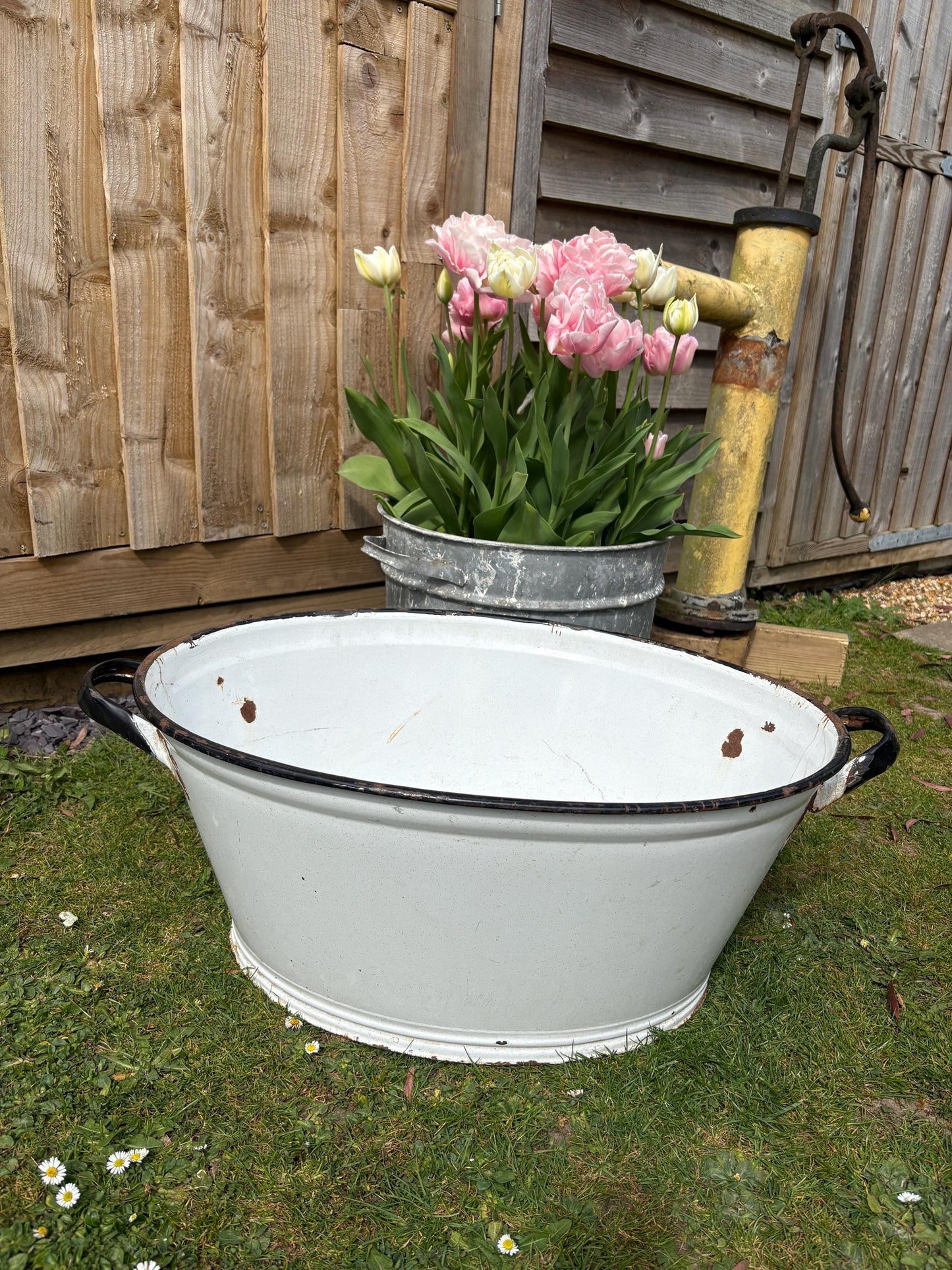 Enamelware Bathtub, Enamelware planter