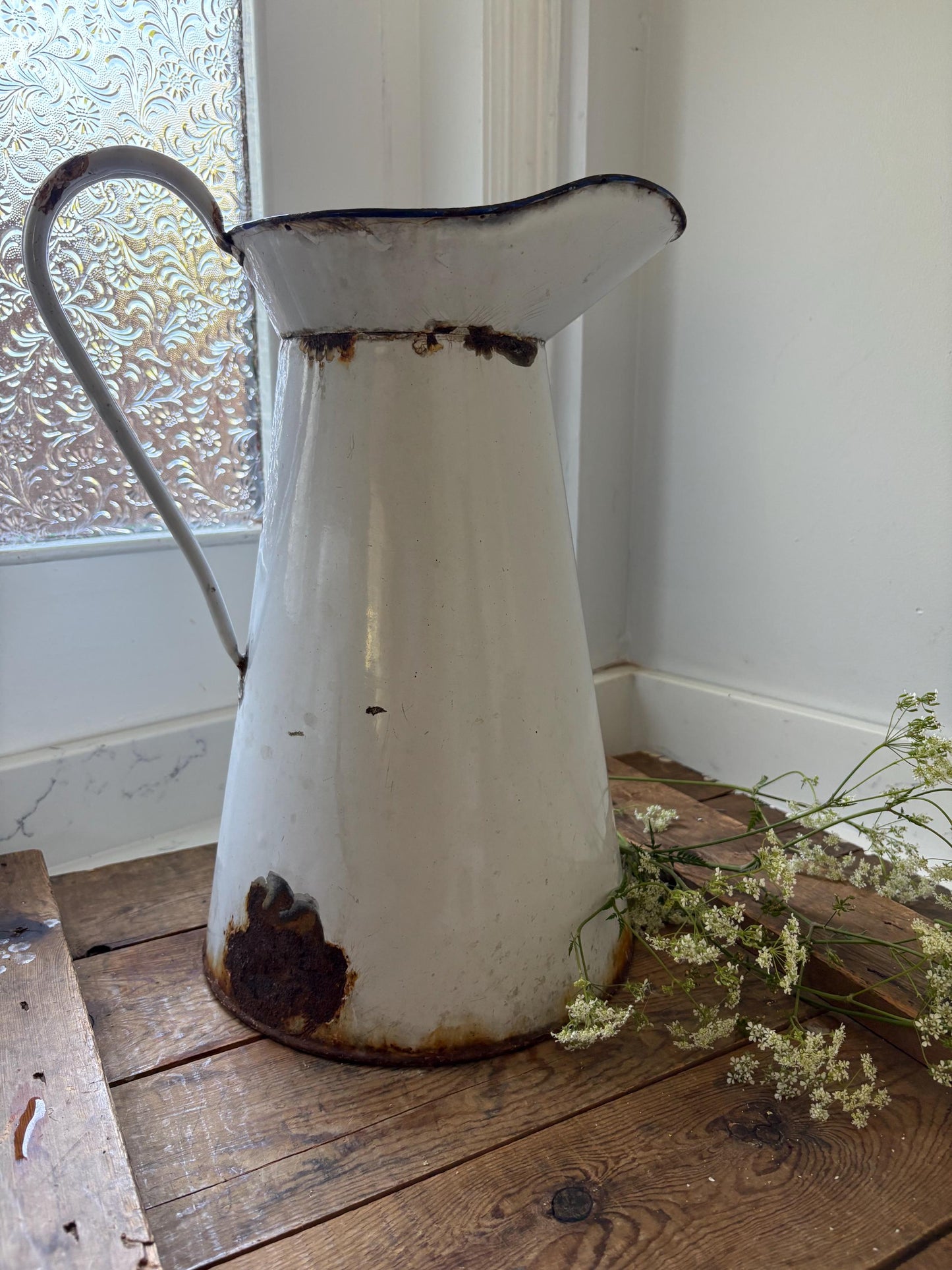Enamelware Jug, Enamel pitcher, Vintage Ewer