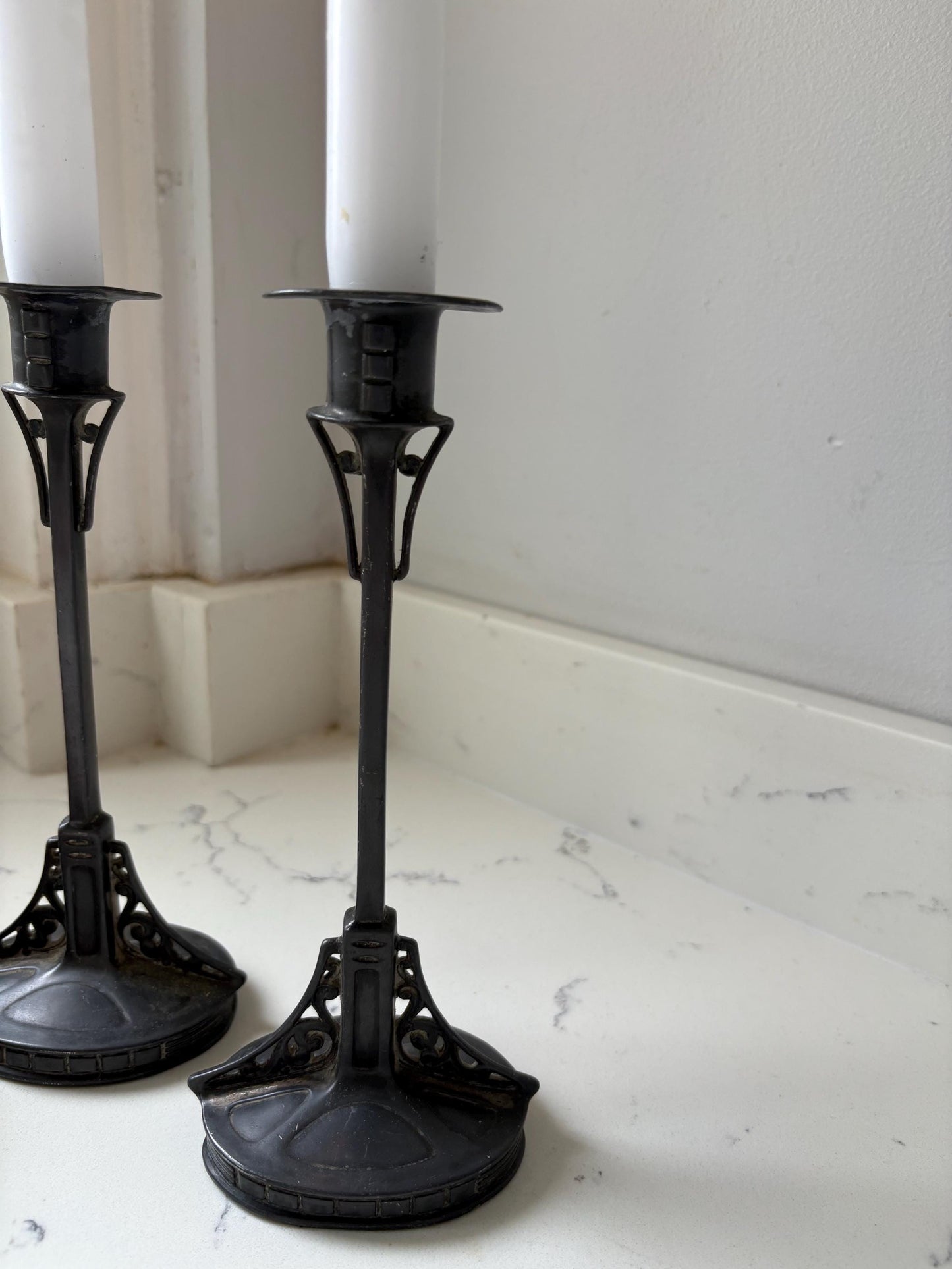 Art Nouveau Candlesticks, Metal Candlesticks, Art Deco.