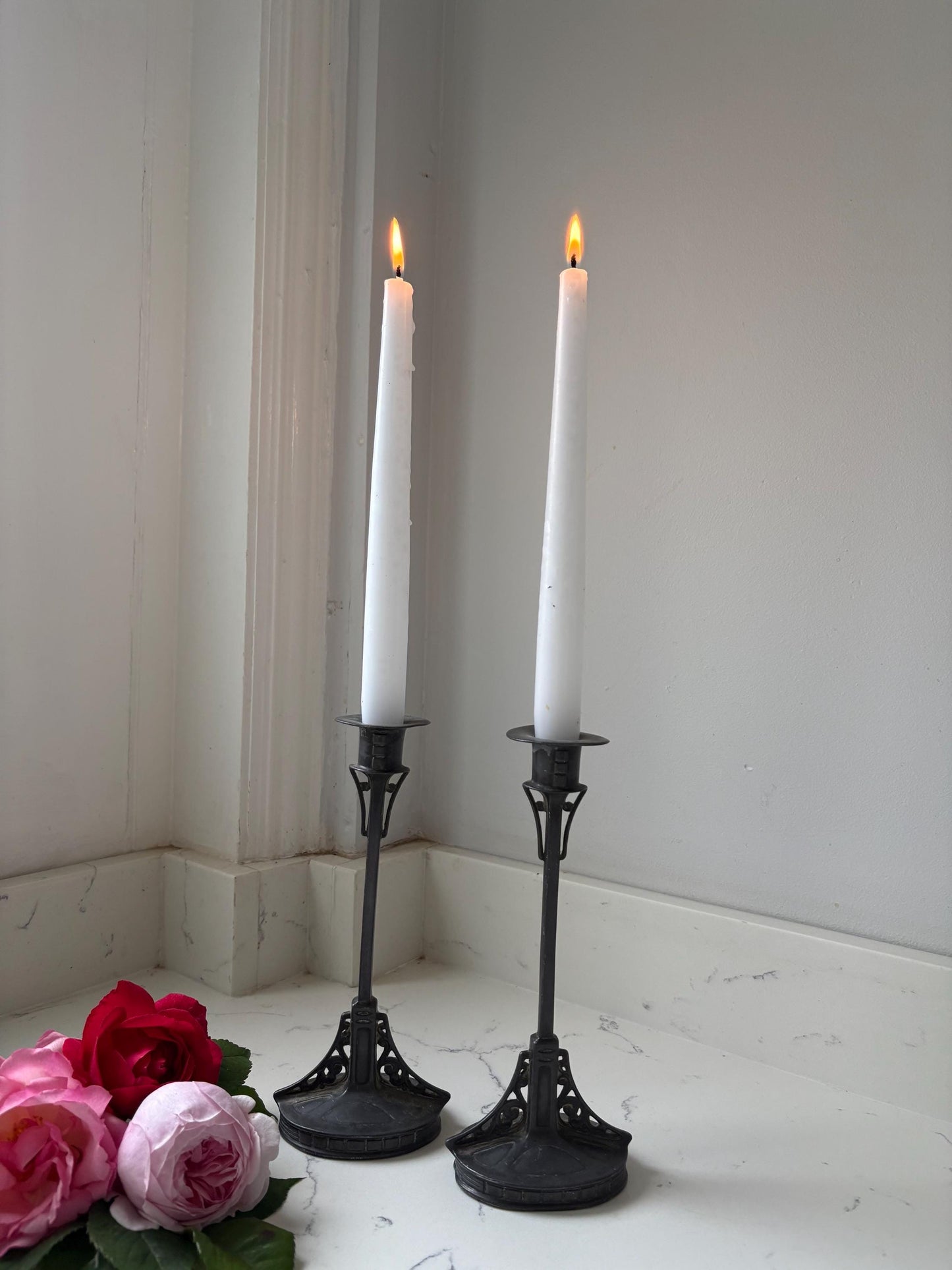 Art Nouveau Candlesticks, Metal Candlesticks, Art Deco.