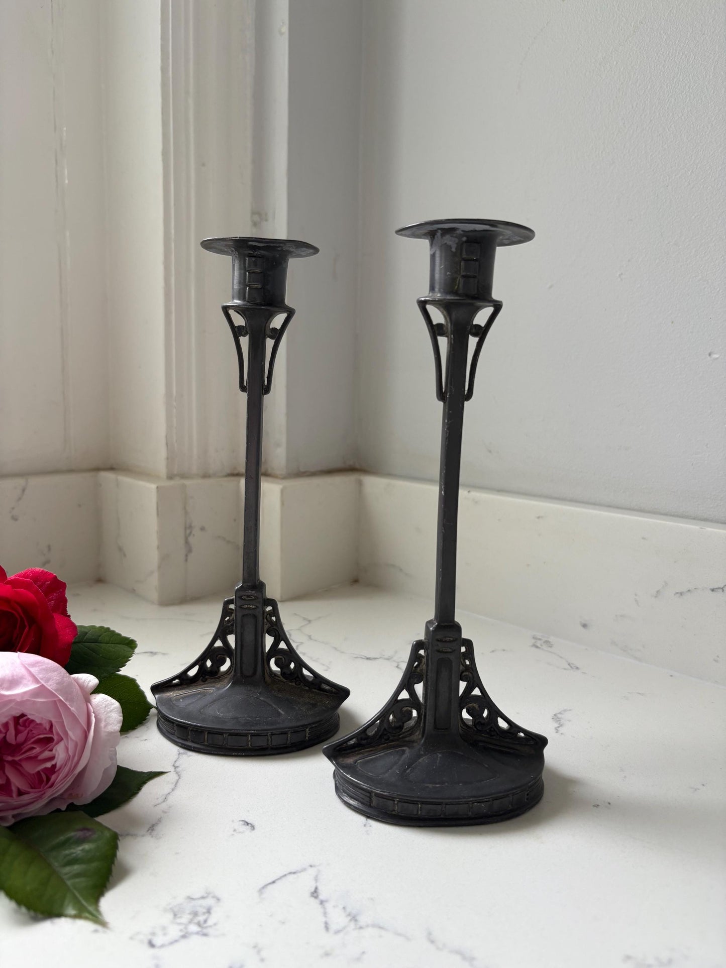 Art Nouveau Candlesticks, Metal Candlesticks, Art Deco.