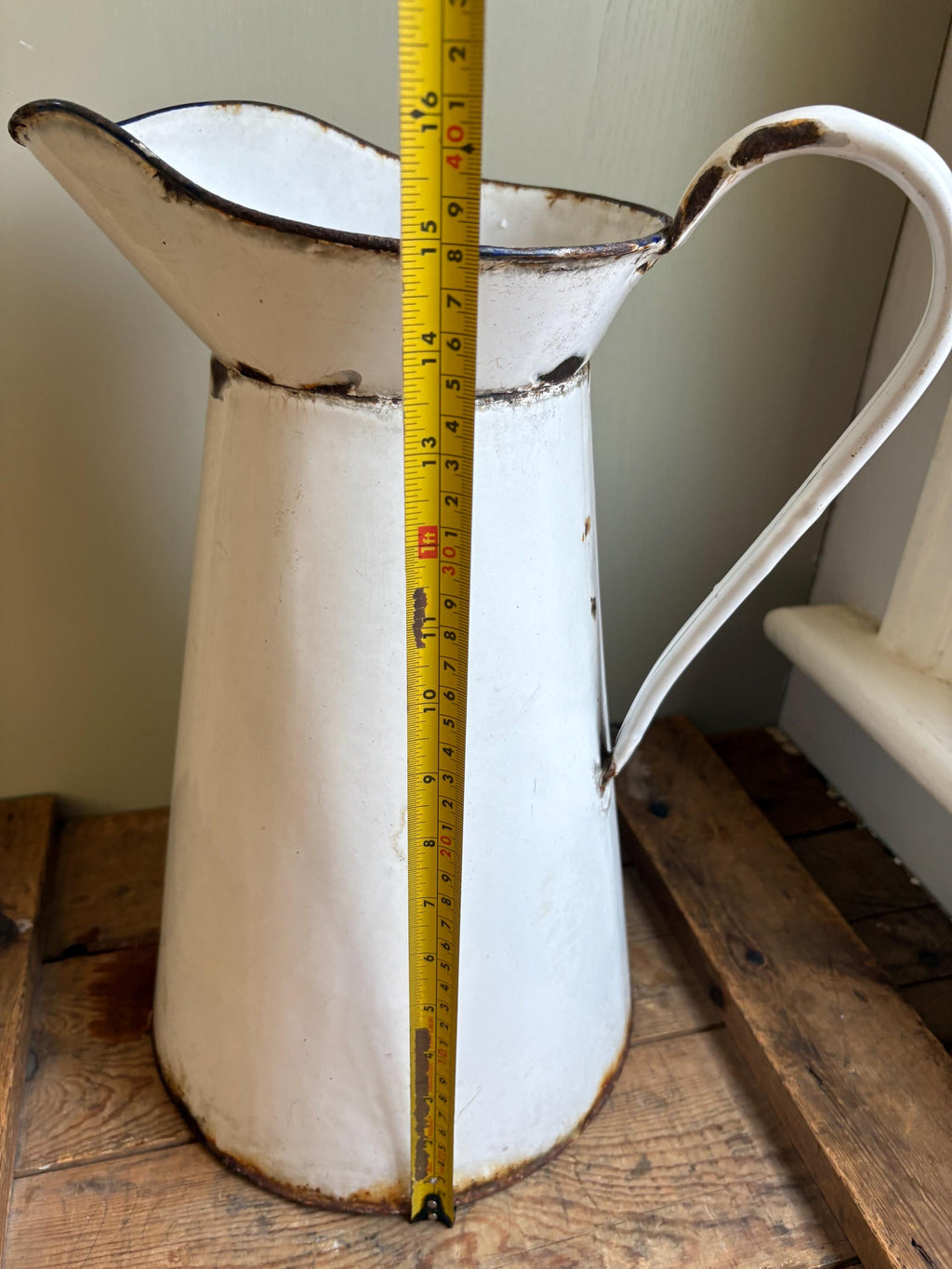 Enamelware Jug, Enamel pitcher, Vintage Ewer