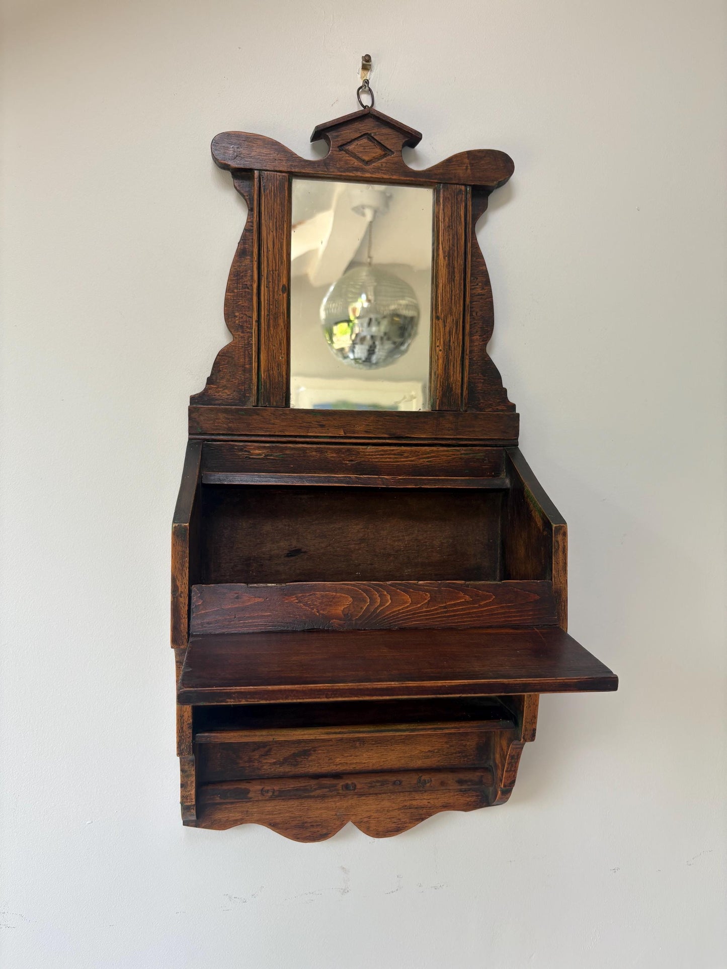 Antique Hanging Mirror With Glove Box, Shaving Mirror, Vanity Mirror.