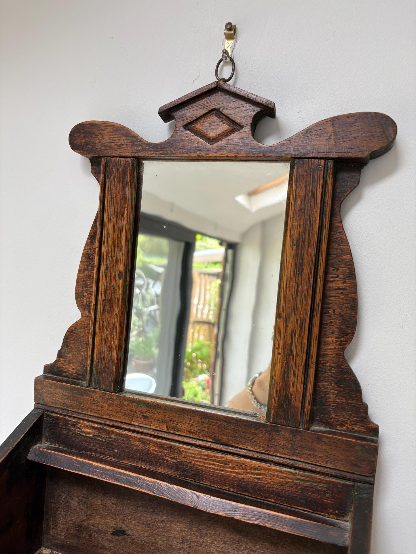 Antique Hanging Mirror With Glove Box, Shaving Mirror, Vanity Mirror.