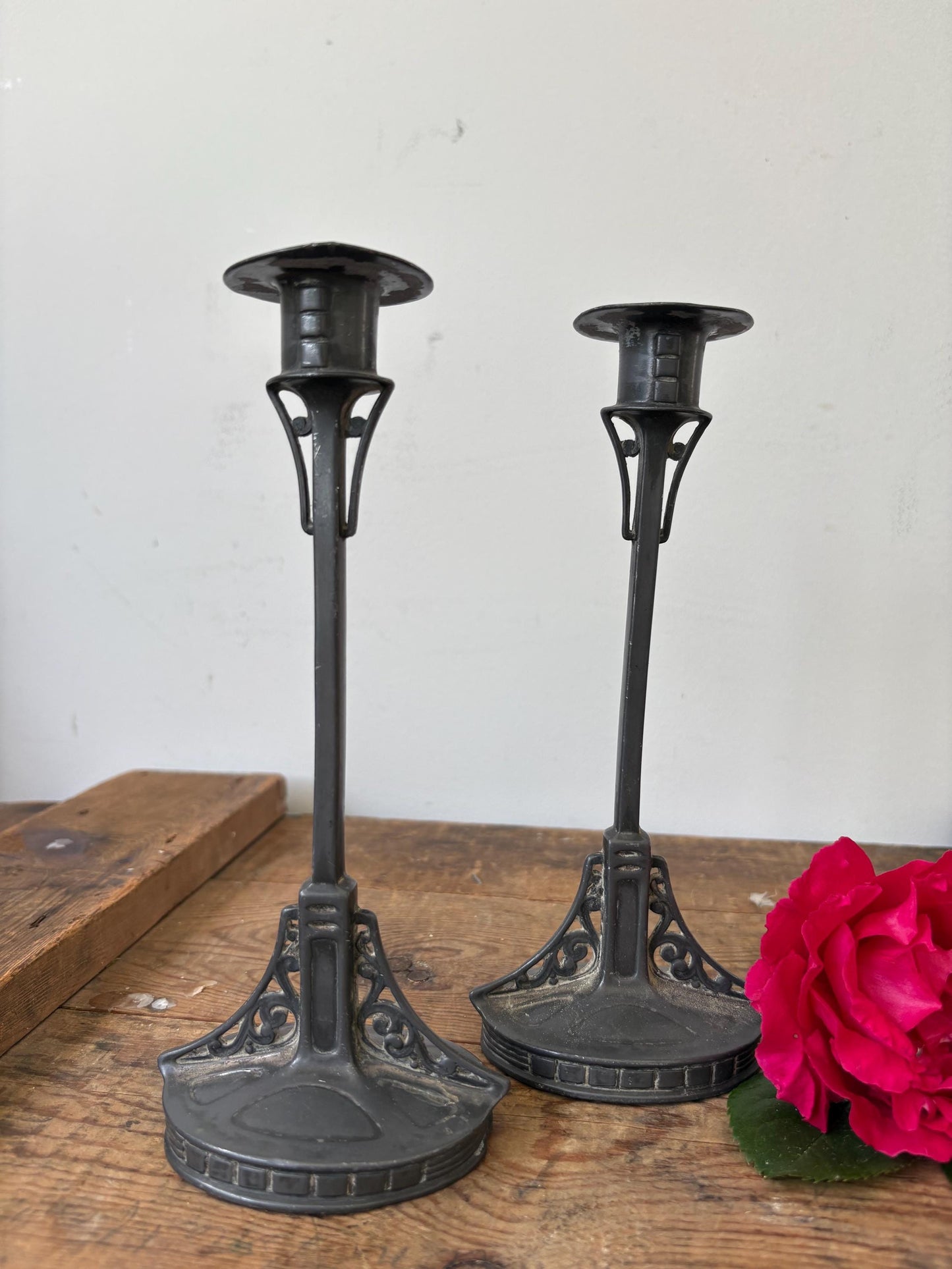 Art Nouveau Candlesticks, Metal Candlesticks, Art Deco.