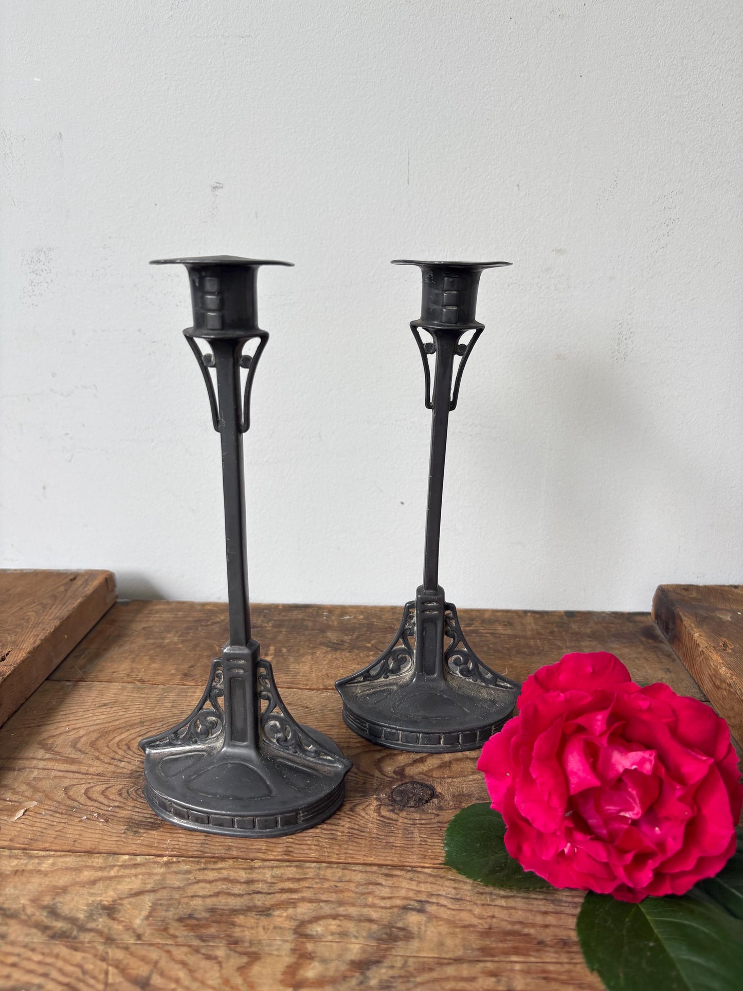 Art Nouveau Candlesticks, Metal Candlesticks, Art Deco.