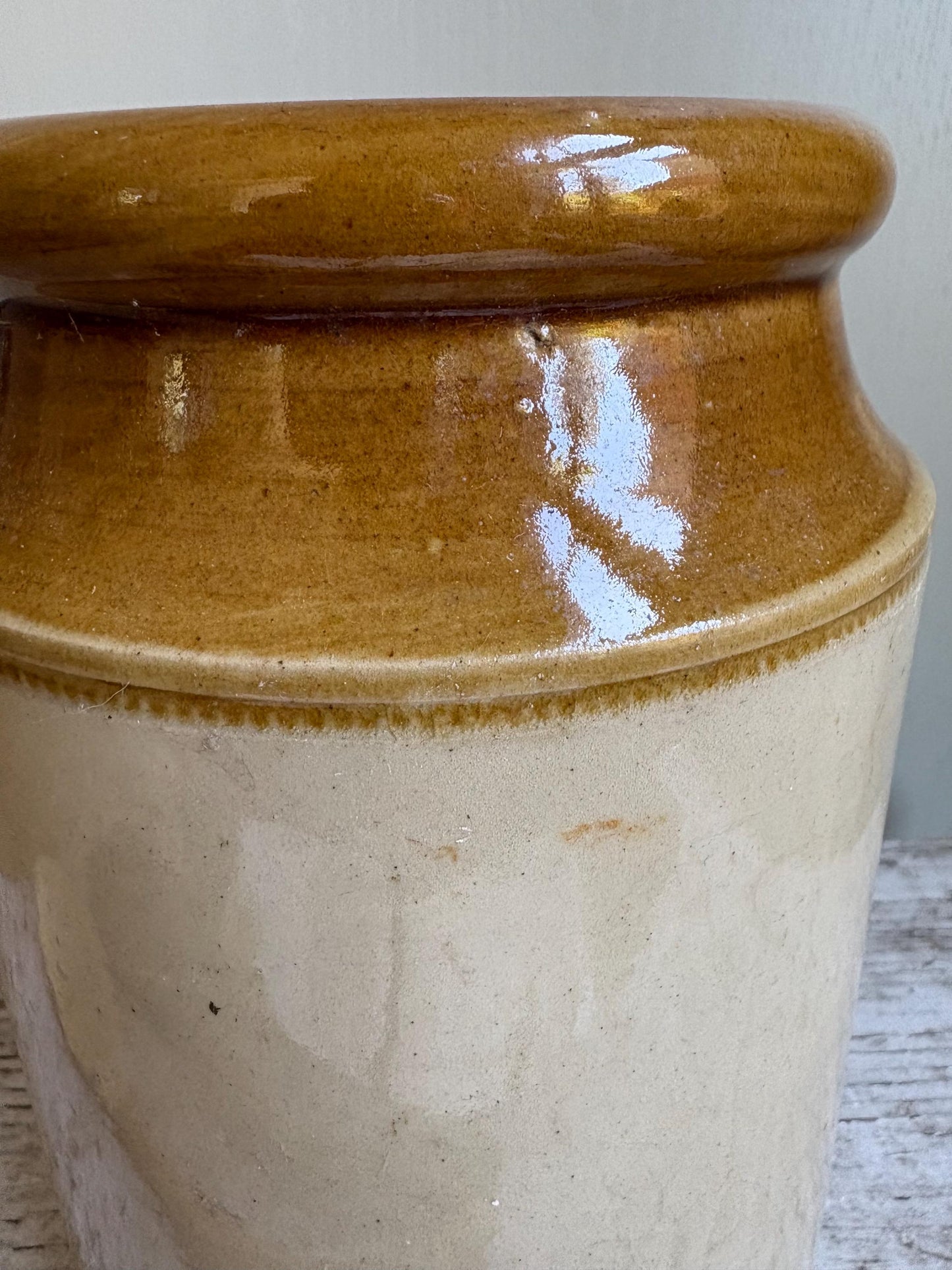 Glazed Stoneware Jar, Vintage Storage Jar.