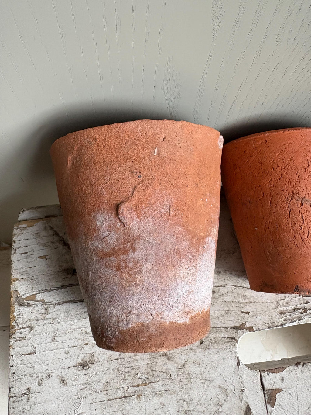 Trio of Three Old Clay Flowerpots, Terracotta Flower Pots.
