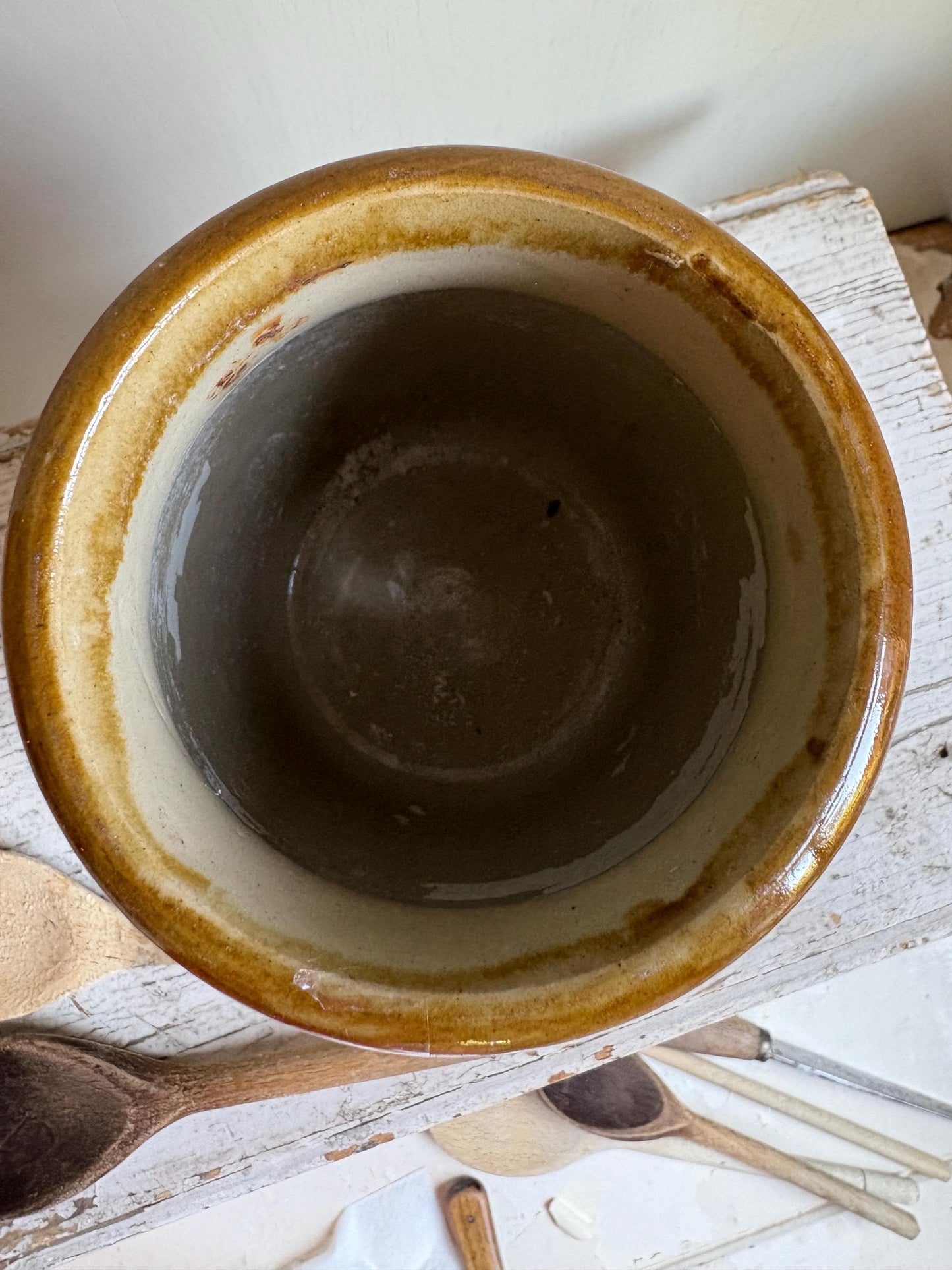 Glazed Stoneware Jar, Vintage Storage Jar.