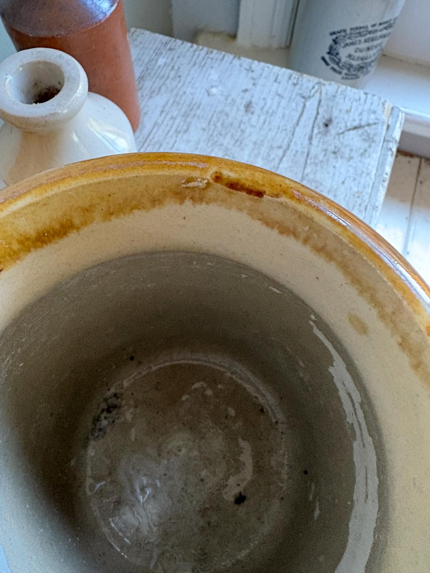 Glazed Stoneware Jar, Vintage Storage Jar.