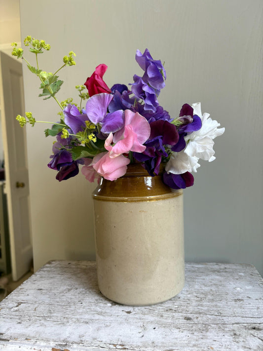 Glazed Stoneware Jar, Vintage Storage Jar.