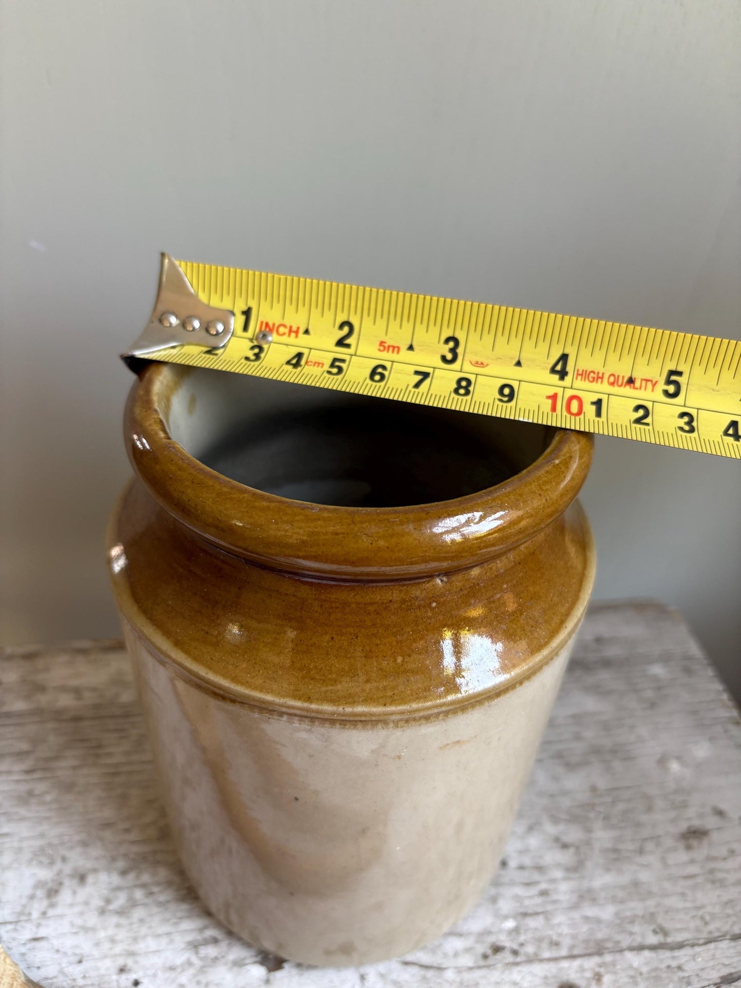Glazed Stoneware Jar, Vintage Storage Jar.