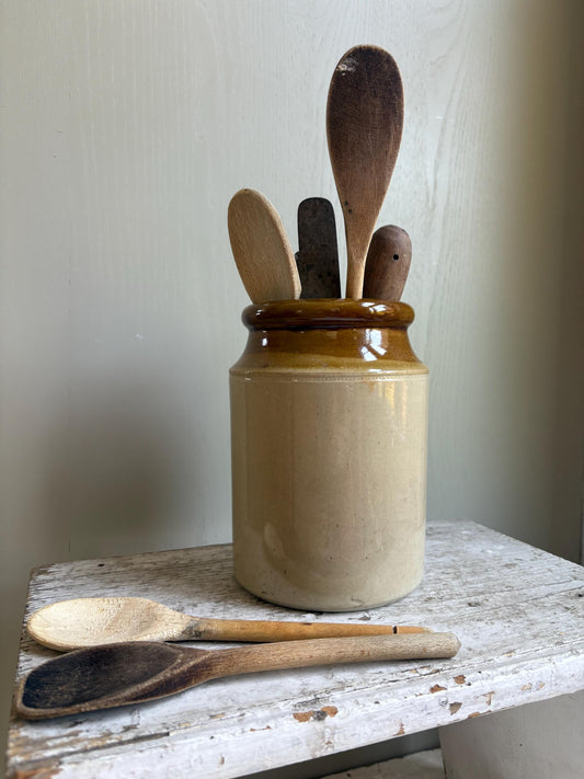 Glazed Stoneware Jar, Vintage Storage Jar.