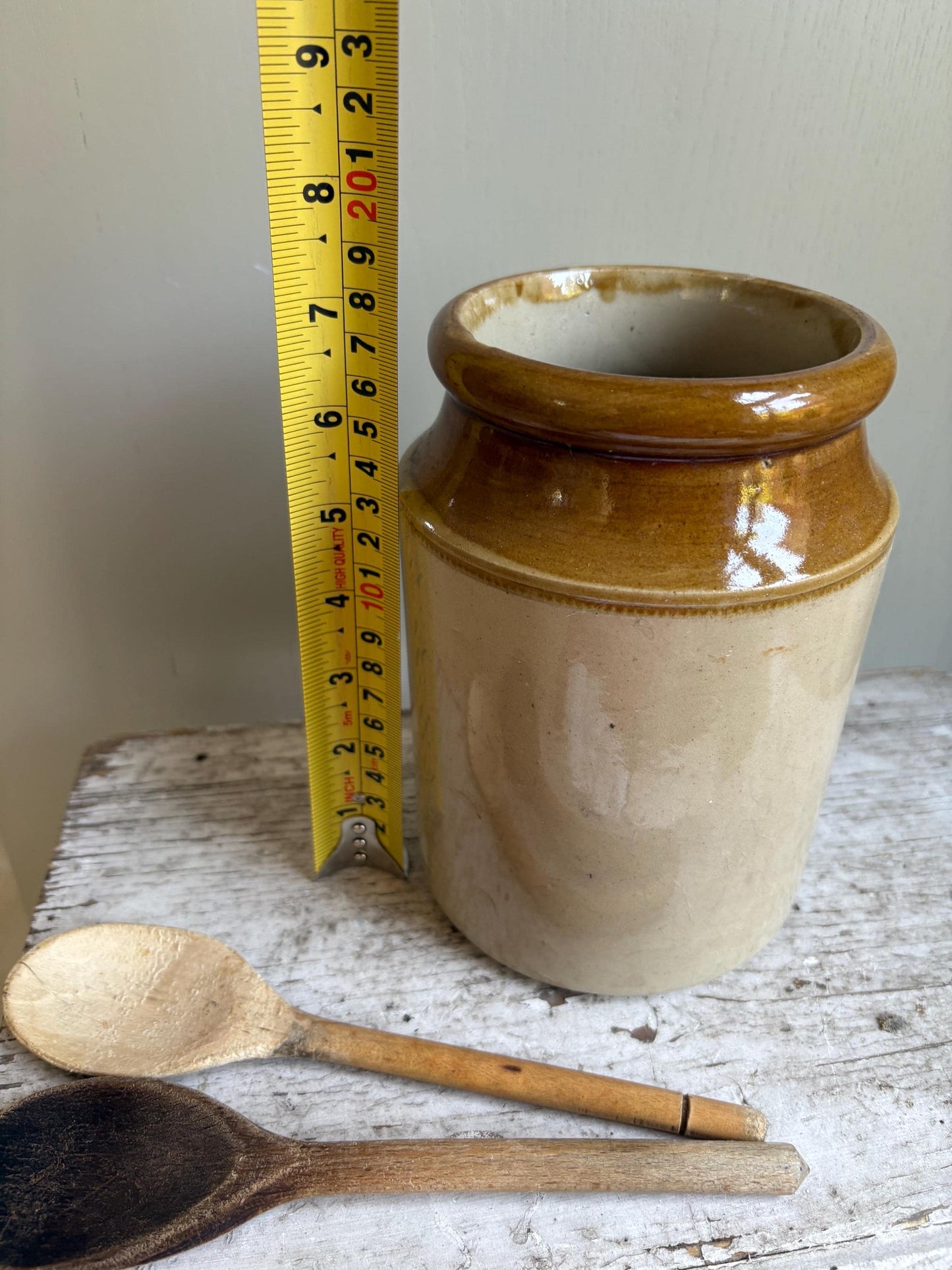 Glazed Stoneware Jar, Vintage Storage Jar.