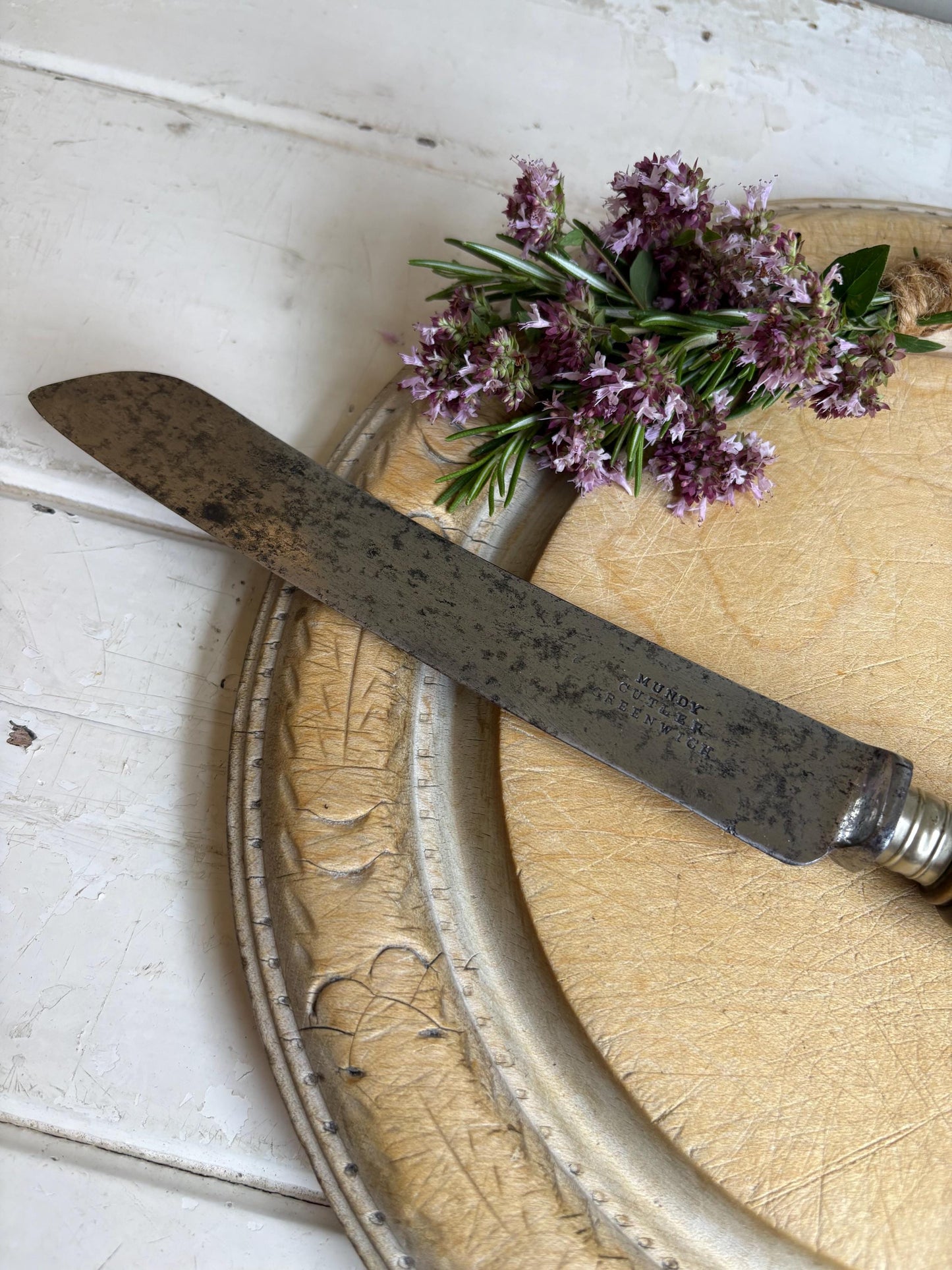 Antique carved handle, treen handle, Bread cutter.