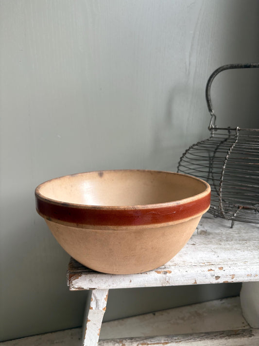 French Vintage Mixing Bowl, Gien stoneware, Rustic French Kitchen Decor.
