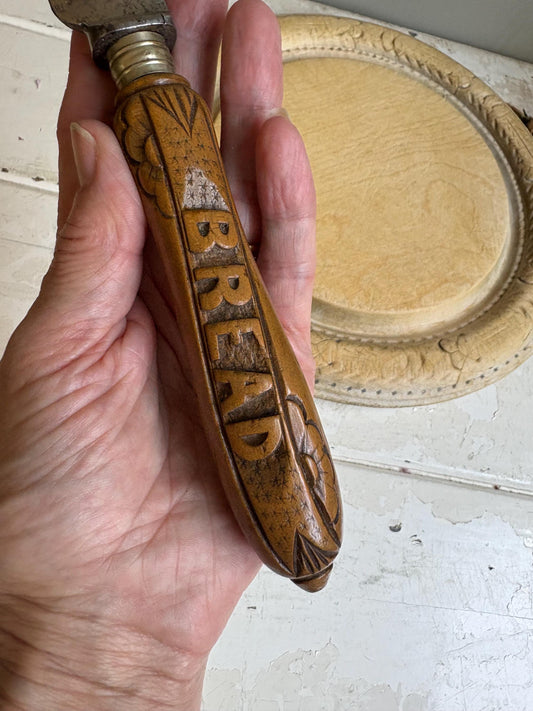 Antique carved handle, treen handle, Bread cutter.