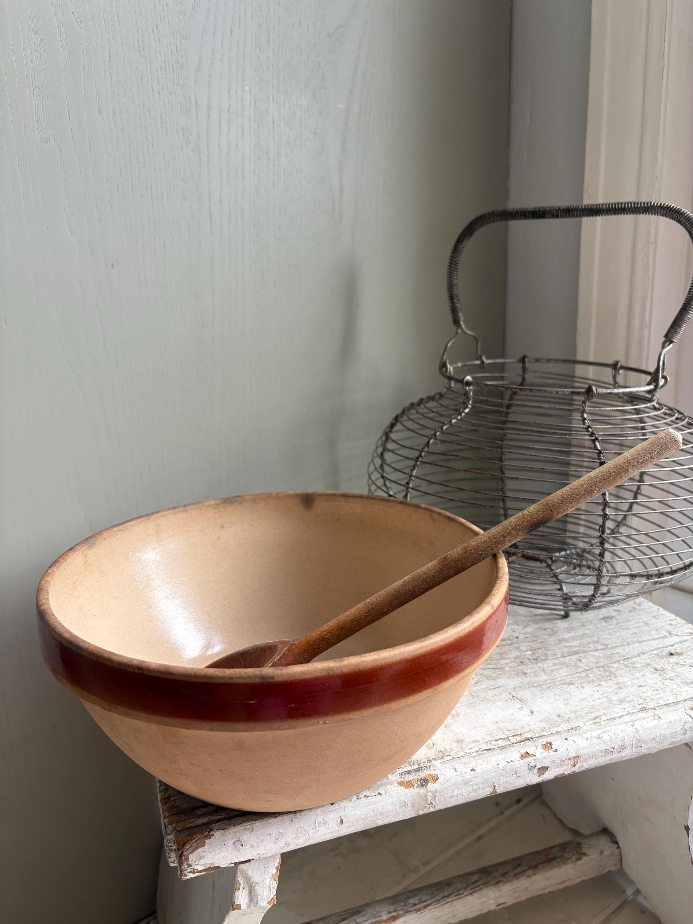 French Vintage Mixing Bowl, Gien stoneware, Rustic French Kitchen Decor.