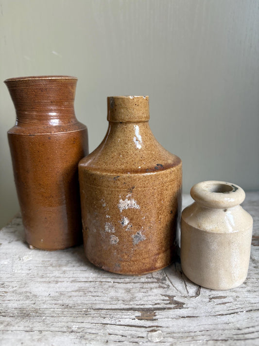 Trio of Stoneware Bottles, Price is for all Three! Bud Vases