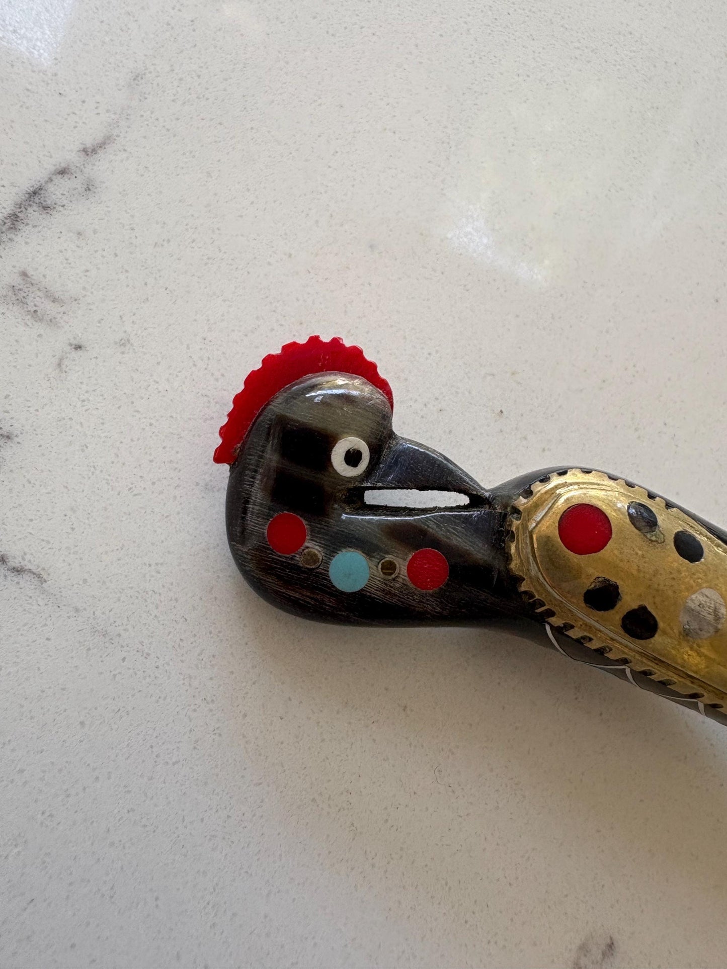 Vintage Jezzine Bird Bottle Opener: Carved Phoenix, Brass Wings