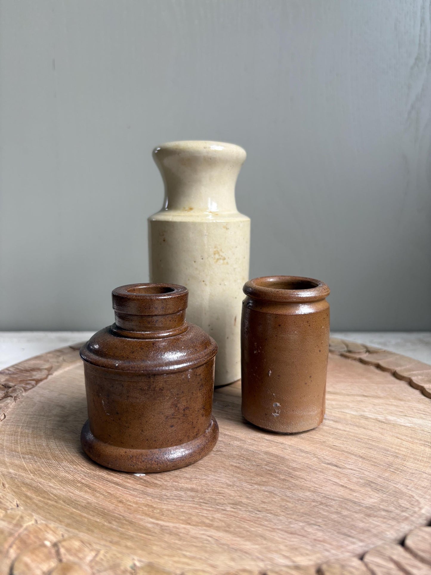 Trio of Three Stoneware Bottles, Price is for all Three.