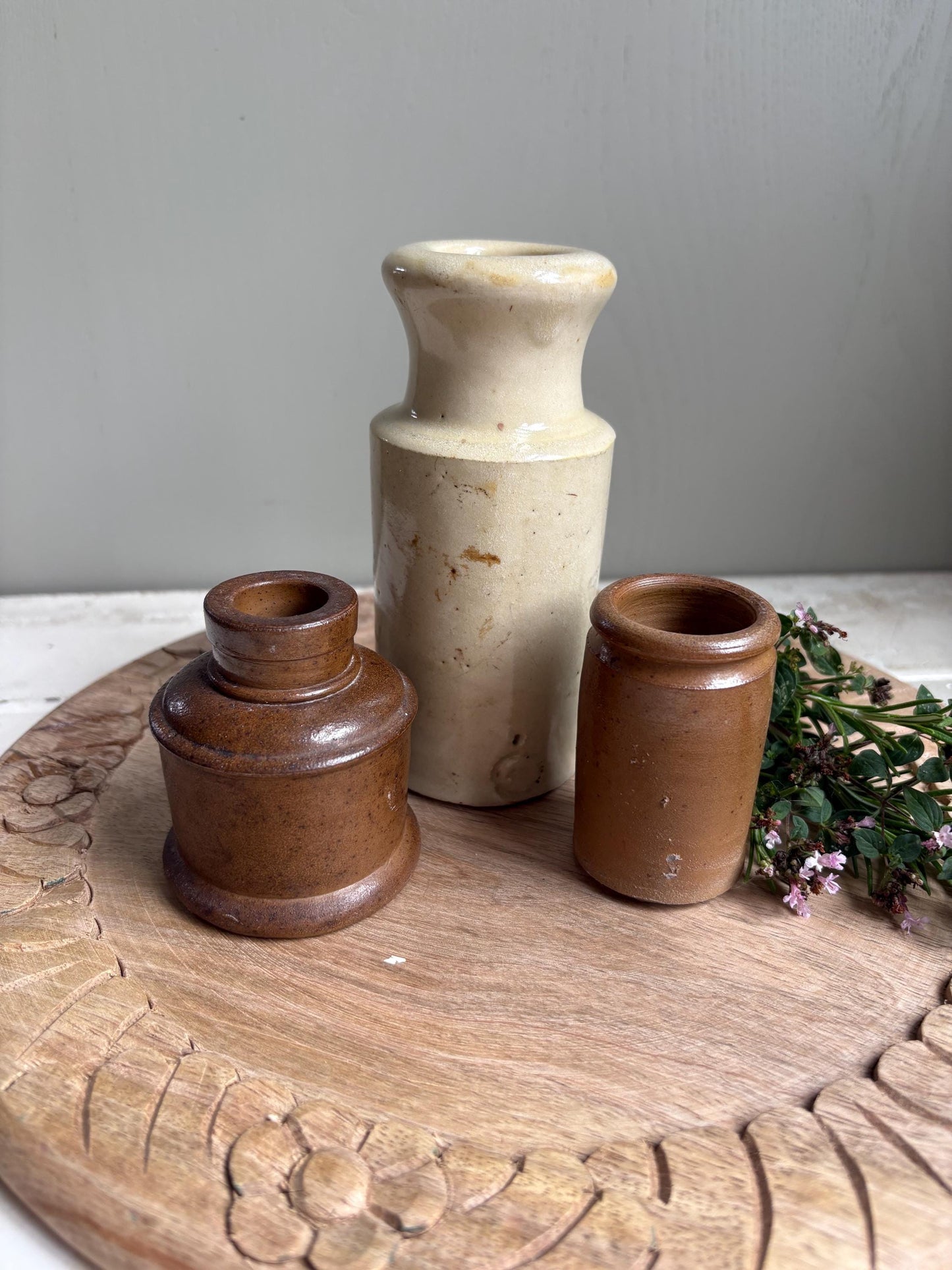 Trio of Three Stoneware Bottles, Price is for all Three.