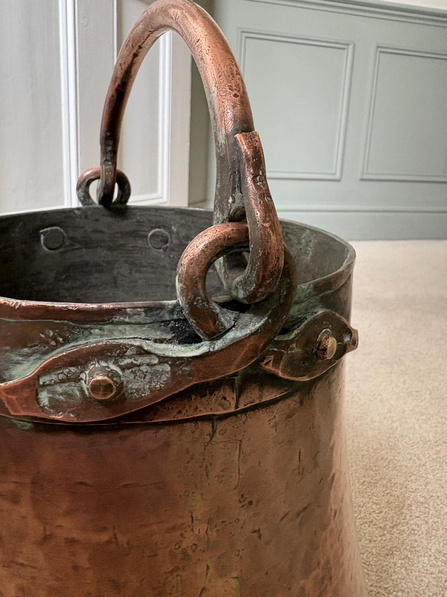 Antique Copper Milk Bucket, Well Bucket -Rustic Decor.