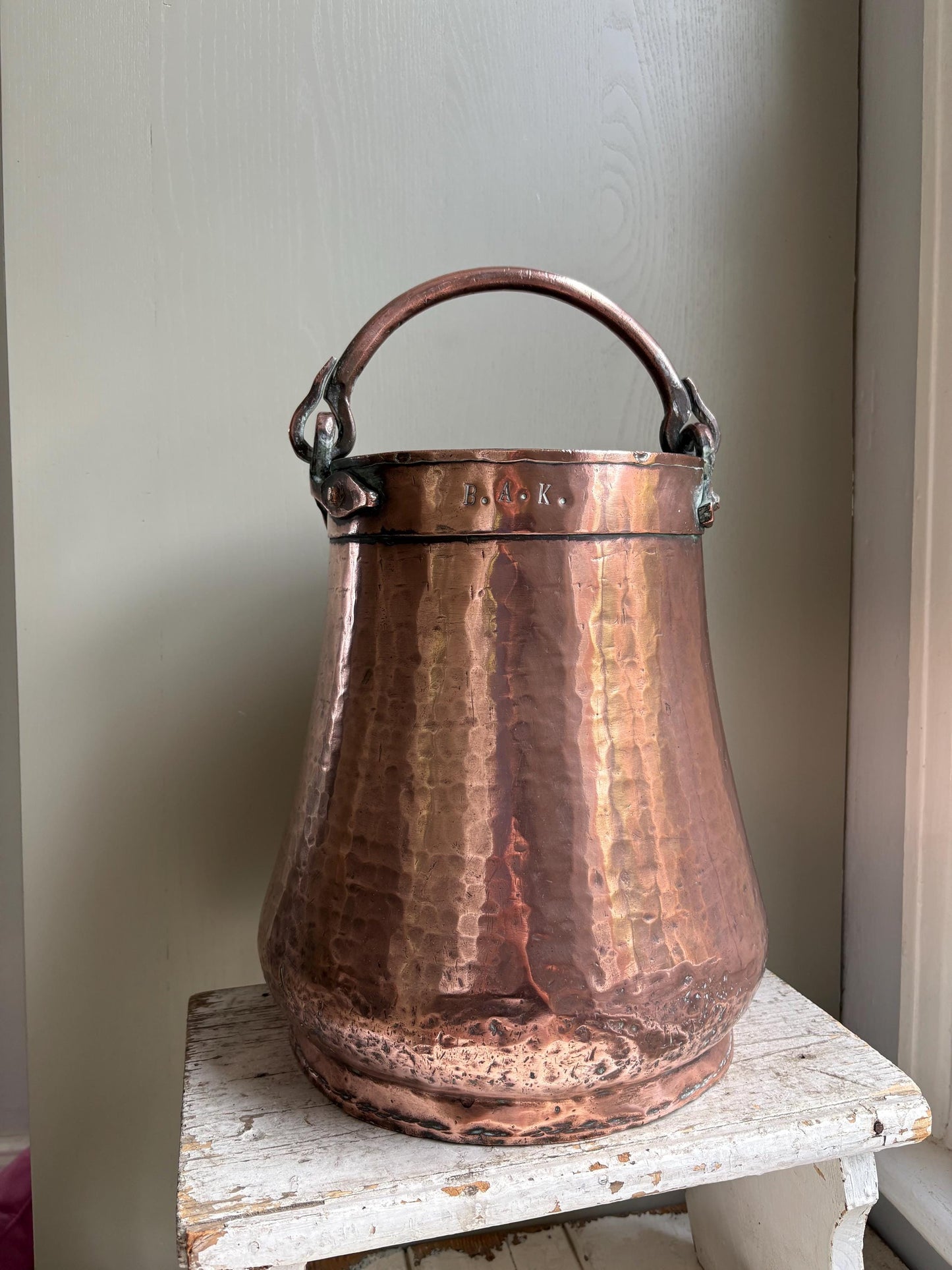 Antique Copper Milk Bucket, Well Bucket -Rustic Decor.
