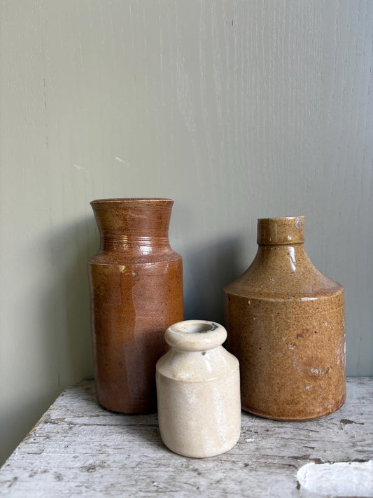 Trio of Stoneware Bottles, Price is for all Three! Bud Vases