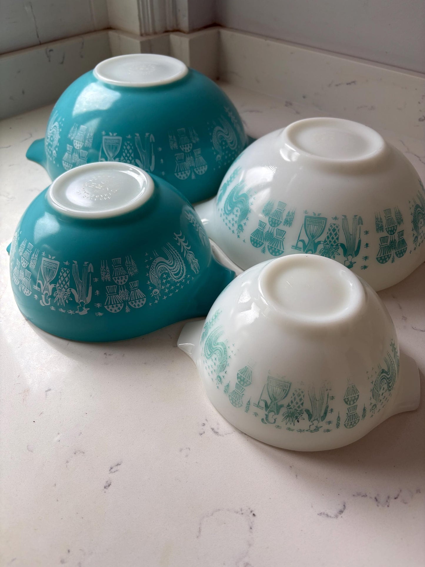 PYREX Amish Butterprint Turquoise Cinderella Nesting Bowls, Vintage Pyrex.