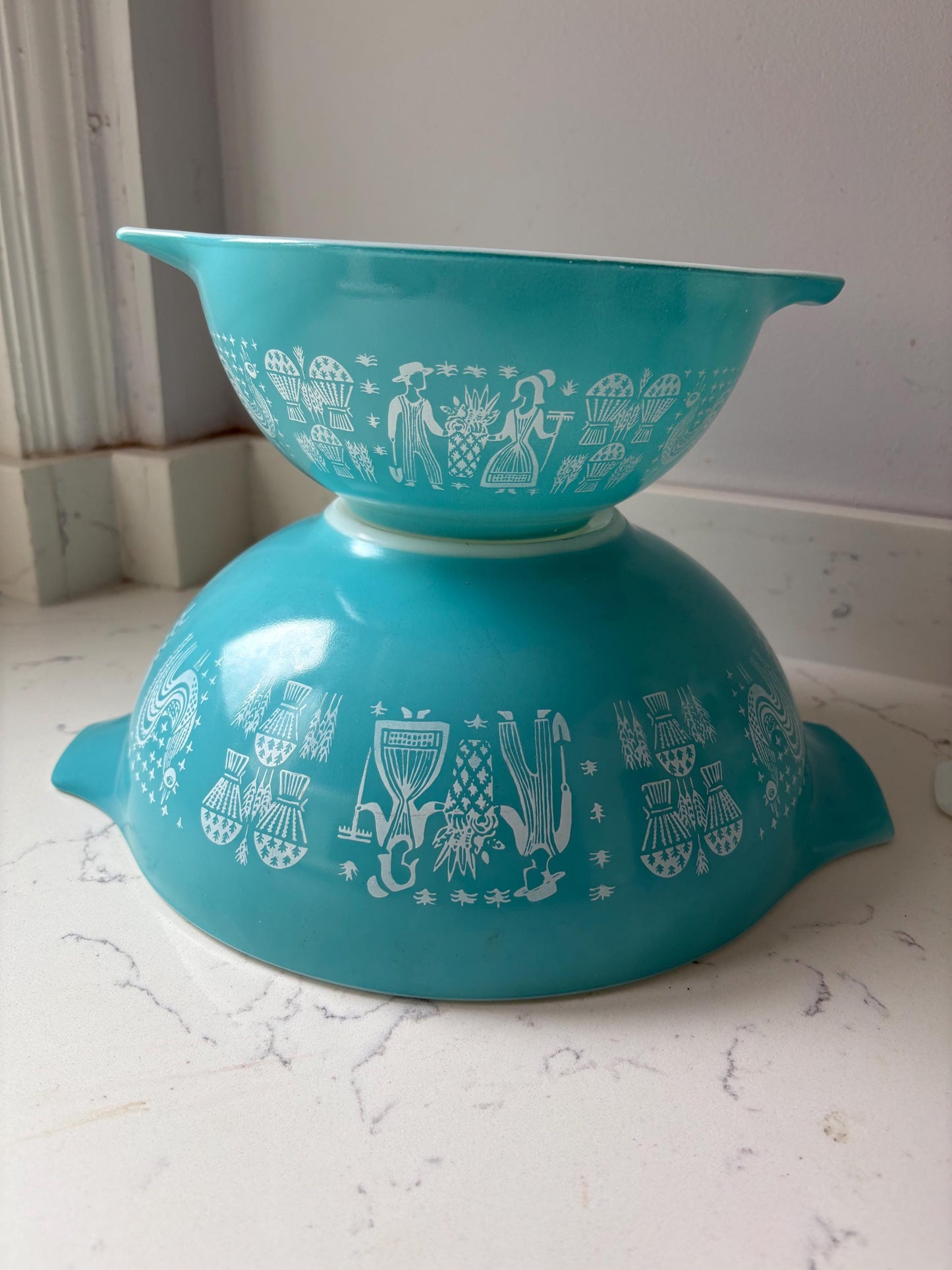 PYREX Amish Butterprint Turquoise Cinderella Nesting Bowls, Vintage Pyrex.