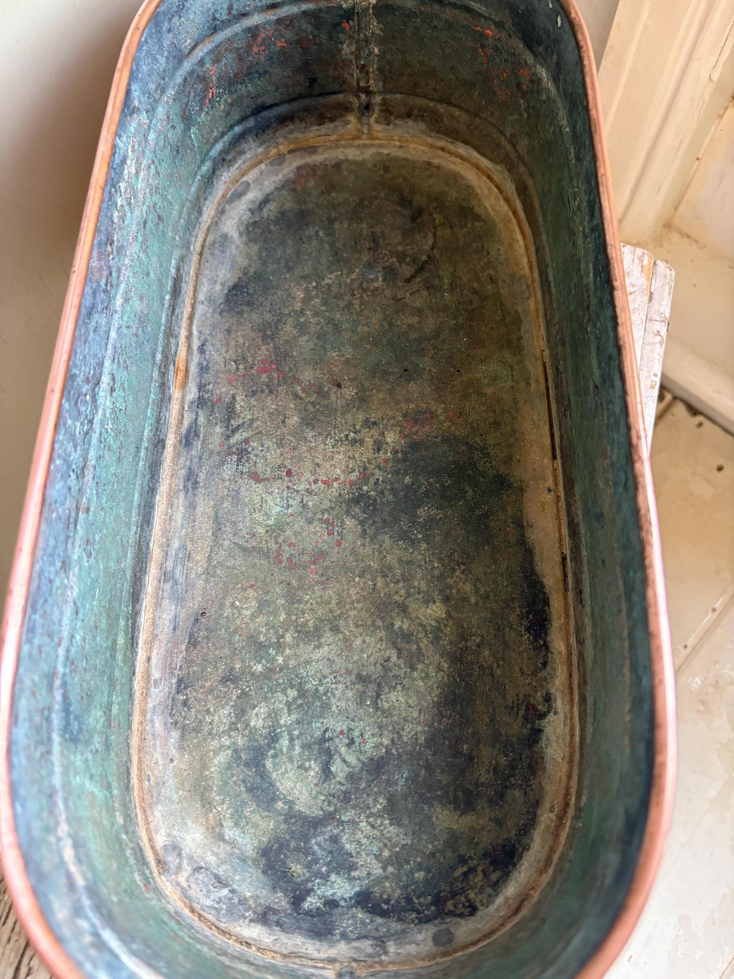 Vintage Copper Windowsill Planter: Handmade Brass & Wood Handles