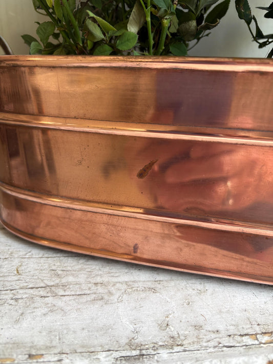 Vintage Copper Windowsill Planter: Handmade Brass & Wood Handles