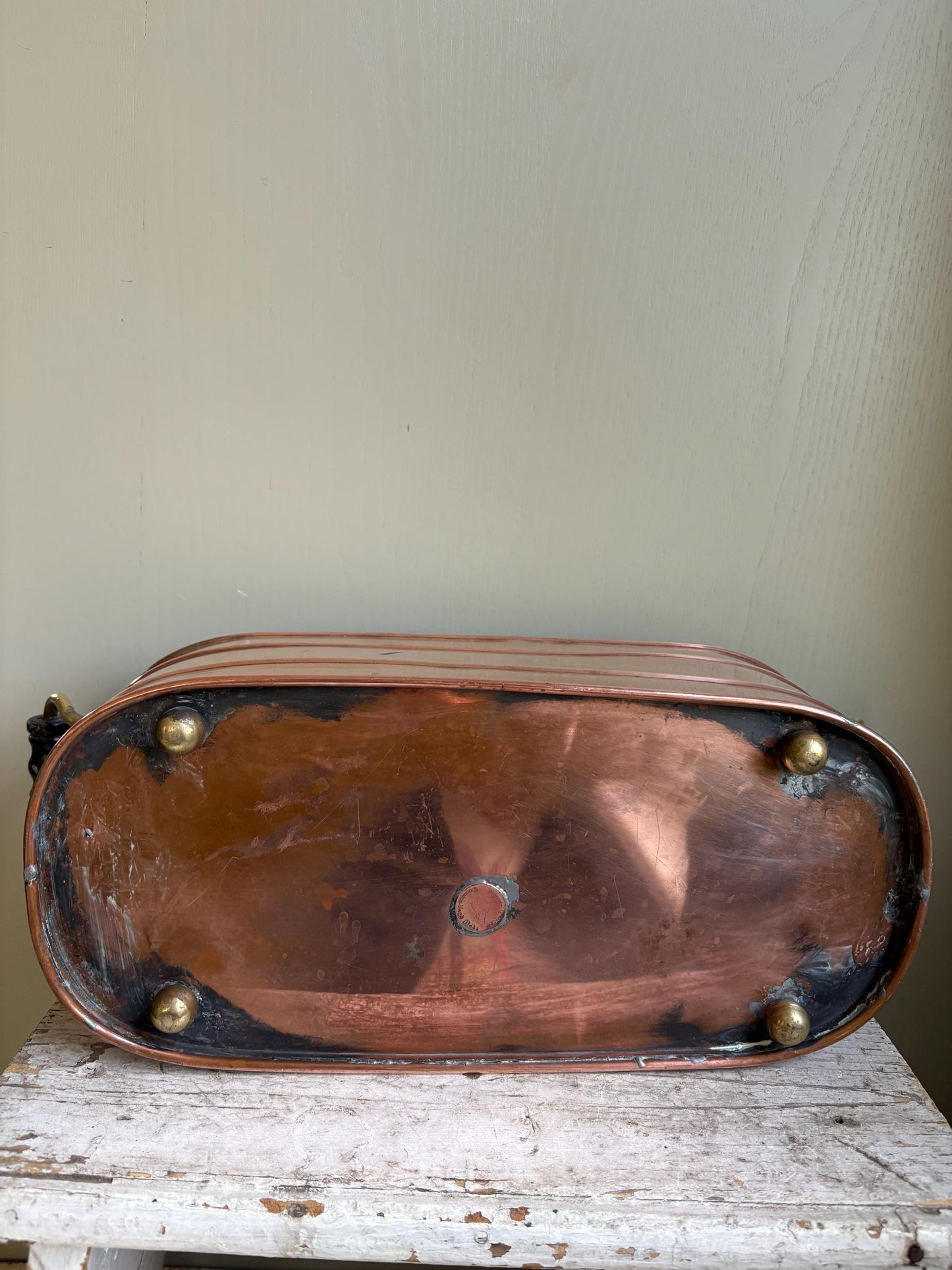 Vintage Copper Windowsill Planter: Handmade Brass & Wood Handles