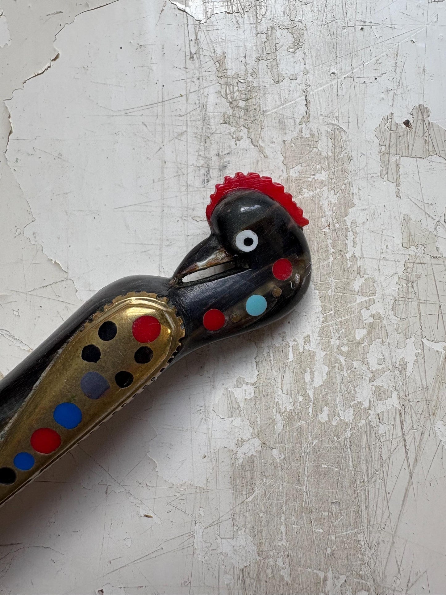 Vintage Jezzine Bird Bottle Opener: Carved Phoenix, Brass Wings